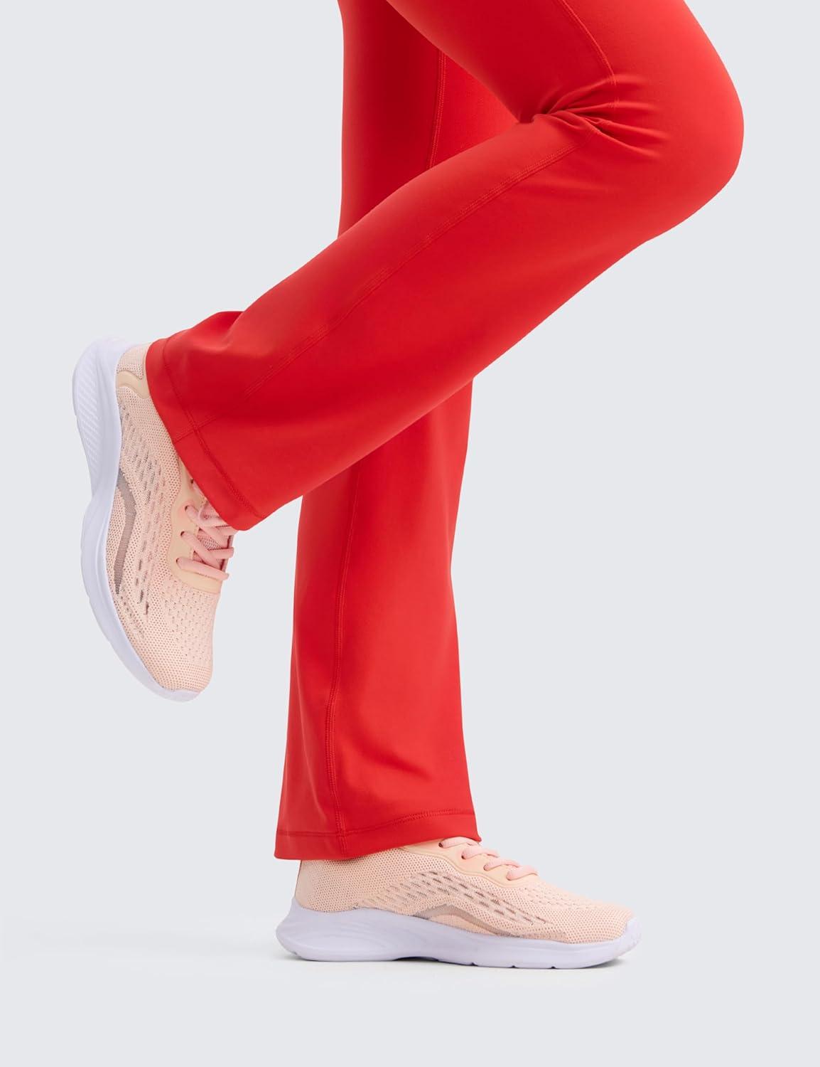 imageCRZ YOGA Girls Butterluxe High Waist Yoga Flare Leggings Dance Casual Athletic Pants Bell Bottoms Bootcut Kids TeenDeep Red