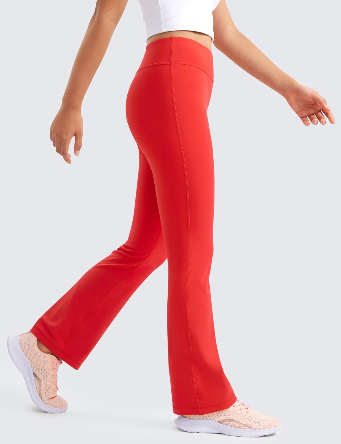 imageCRZ YOGA Girls Butterluxe High Waist Yoga Flare Leggings Dance Casual Athletic Pants Bell Bottoms Bootcut Kids TeenDeep Red
