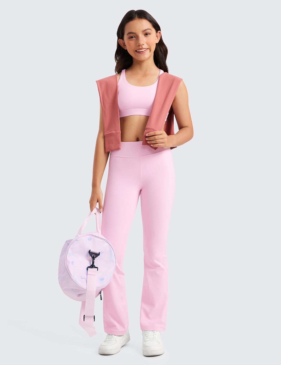 imageCRZ YOGA Girls Butterluxe High Waist Yoga Flare Leggings Dance Casual Athletic Pants Bell Bottoms Bootcut Kids TeenPink Peony