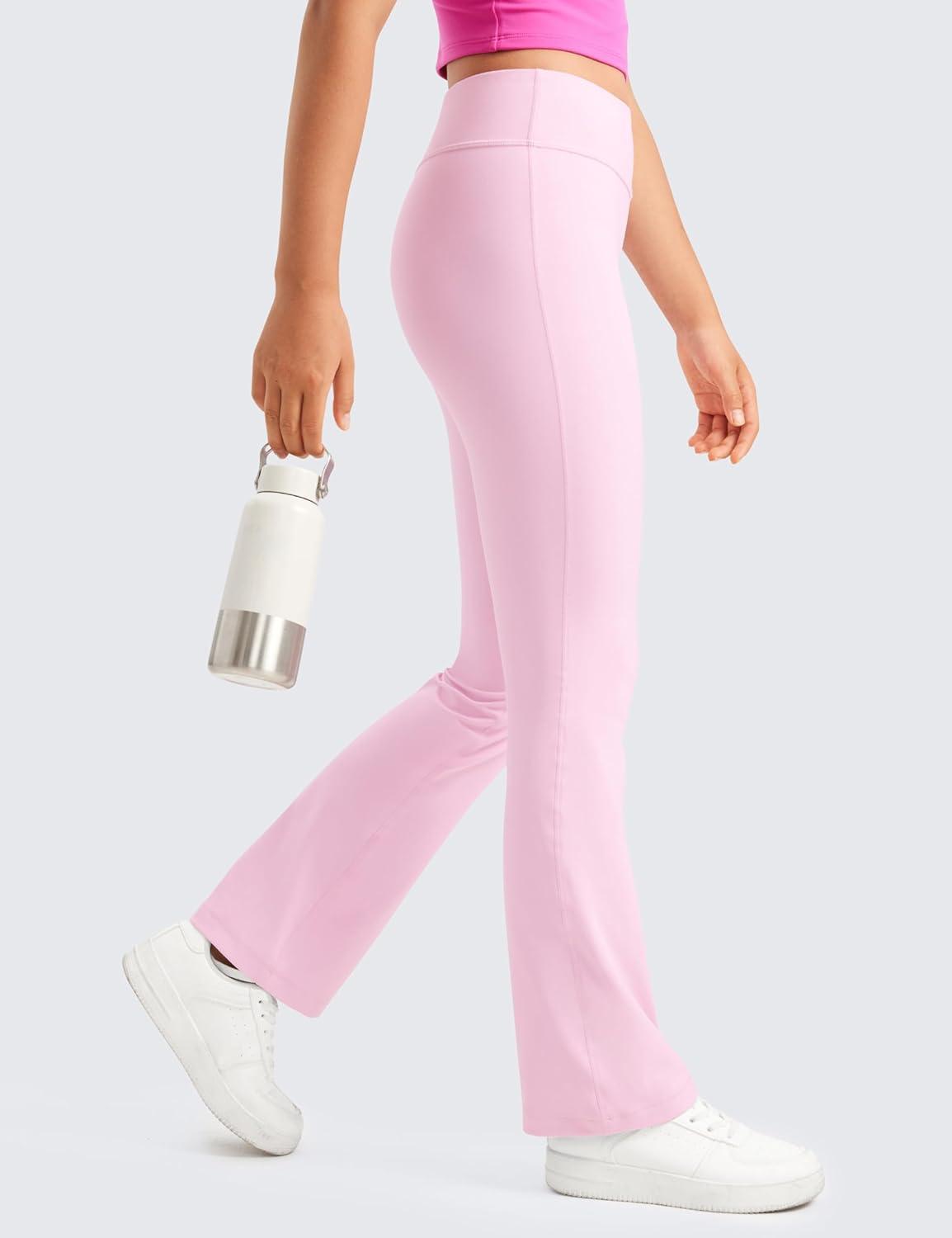 imageCRZ YOGA Girls Butterluxe High Waist Yoga Flare Leggings Dance Casual Athletic Pants Bell Bottoms Bootcut Kids TeenPink Peony