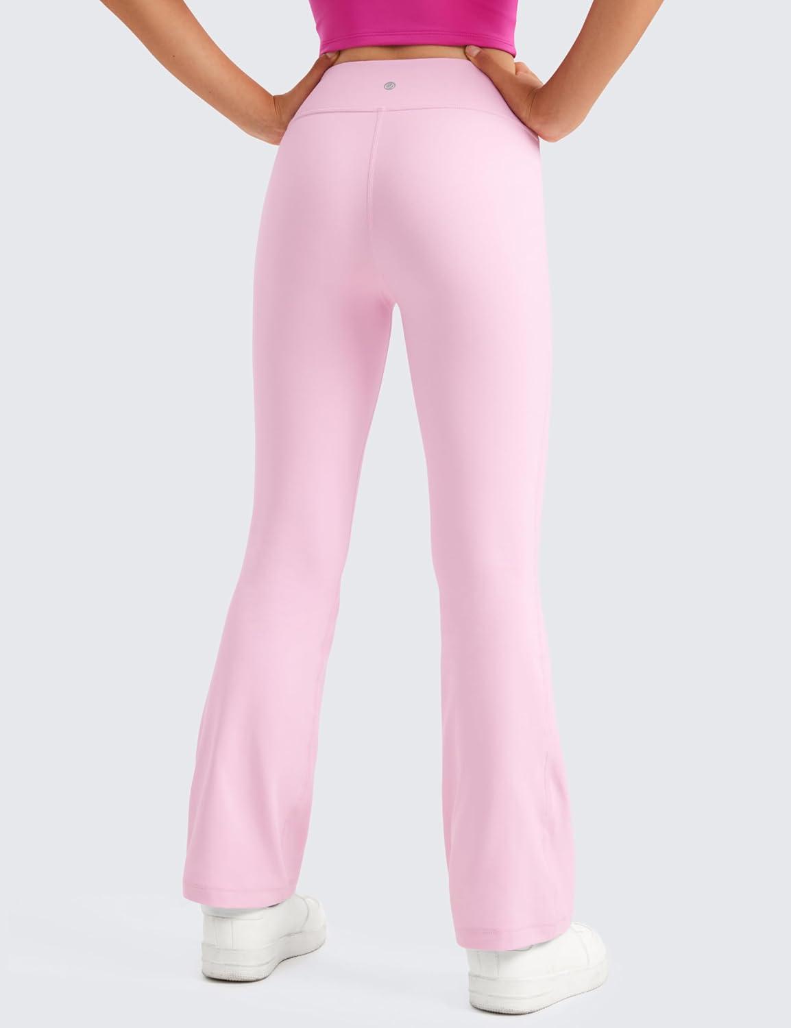 imageCRZ YOGA Girls Butterluxe High Waist Yoga Flare Leggings Dance Casual Athletic Pants Bell Bottoms Bootcut Kids TeenPink Peony
