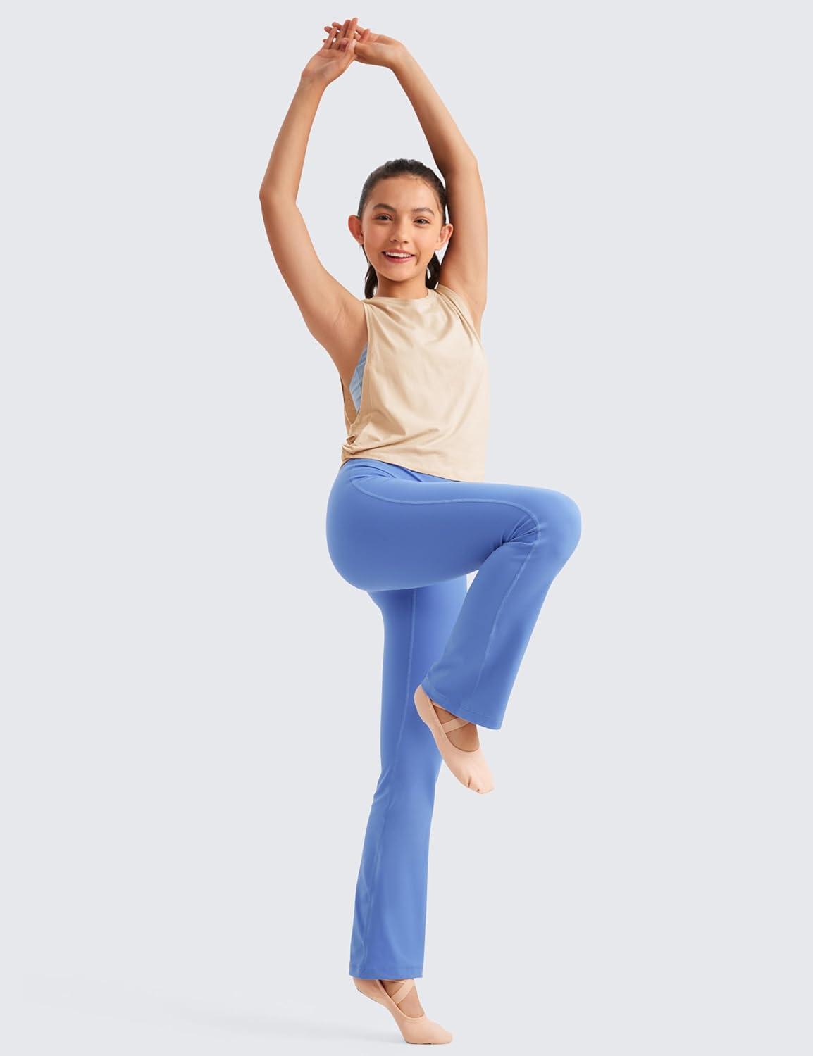 imageCRZ YOGA Girls Butterluxe High Waist Yoga Flare Leggings Dance Casual Athletic Pants Bell Bottoms Bootcut Kids TeenWild Indigo