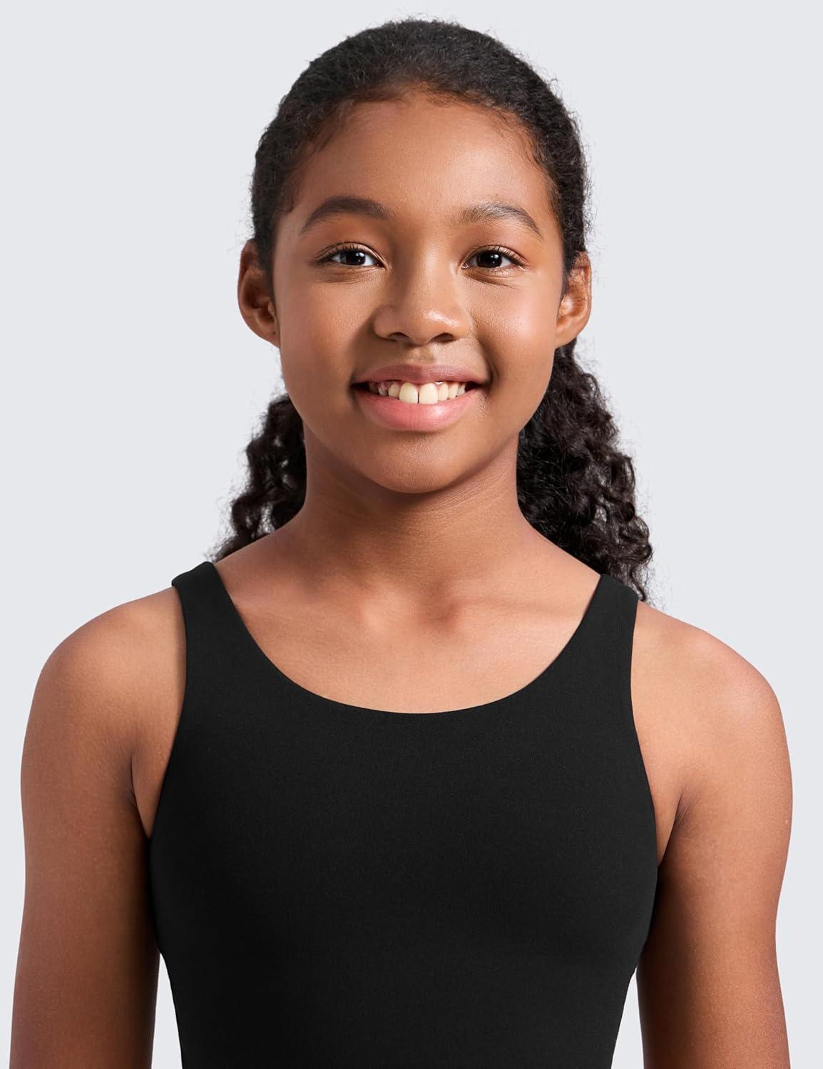 imageCRZ YOGA Girls Butterluxe Longline Sports Bra Yoga Athletic Casual Tops Scoop Neck U Back Padded Kids TeenBlack