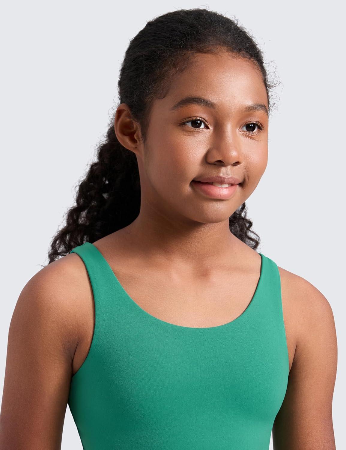 imageCRZ YOGA Girls Butterluxe Longline Sports Bra Yoga Athletic Casual Tops Scoop Neck U Back Padded Kids TeenCascadia Green