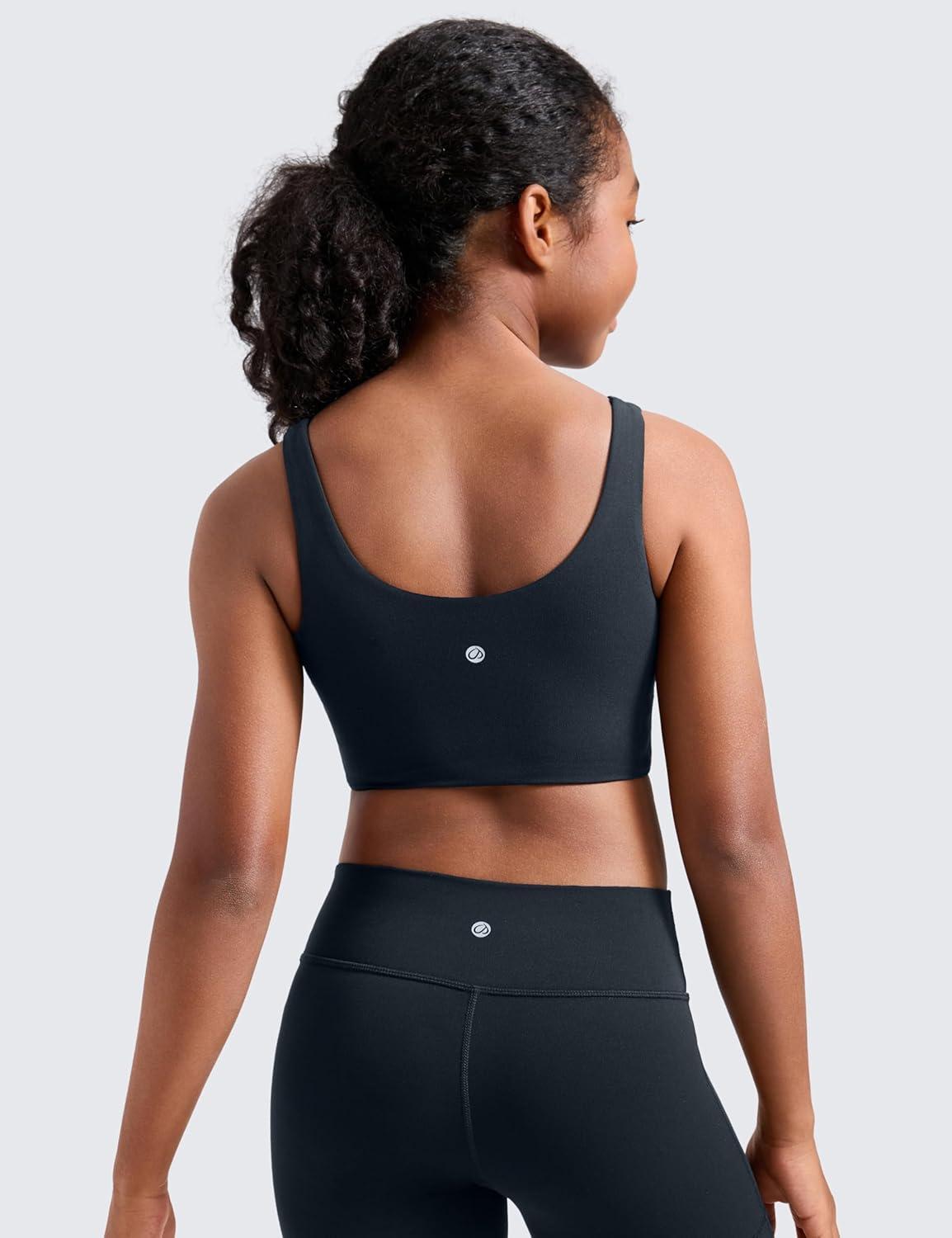 imageCRZ YOGA Girls Butterluxe Longline Sports Bra Yoga Athletic Casual Tops Scoop Neck U Back Padded Kids TeenTrue Navy