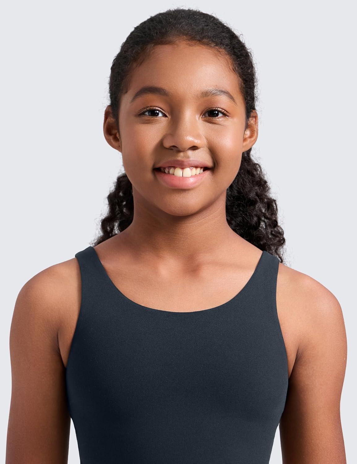 imageCRZ YOGA Girls Butterluxe Longline Sports Bra Yoga Athletic Casual Tops Scoop Neck U Back Padded Kids TeenTrue Navy