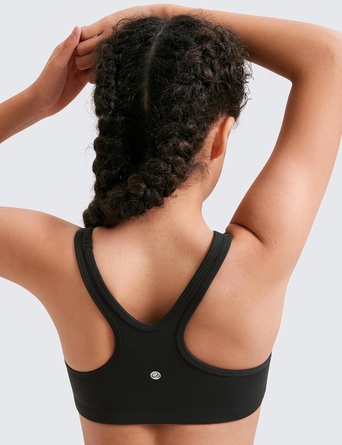 imageCRZ YOGA Girls Butterluxe Racerback Sports Bra Yoga Athletic Casual Tops Scoop Neck Padded Crop Kids TeenBlack
