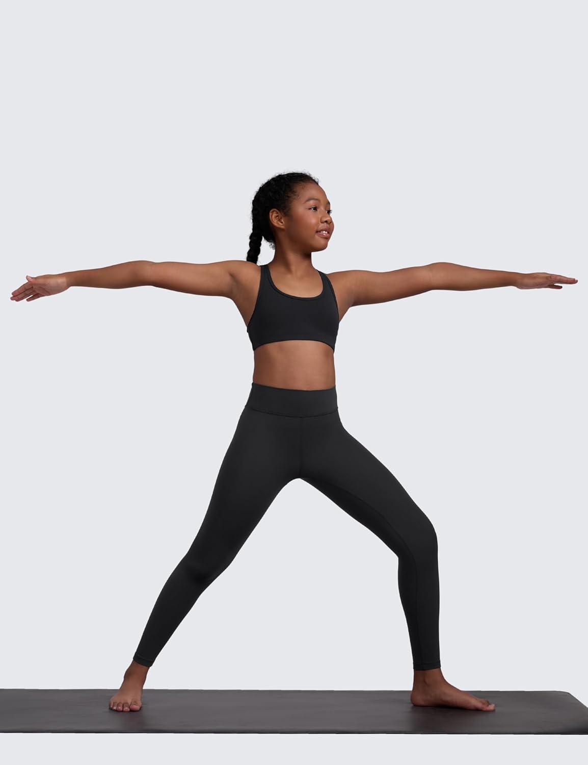 imageCRZ YOGA Girls Butterluxe Racerback Sports Bra Yoga Athletic Casual Tops Scoop Neck Padded Crop Kids TeenBlack