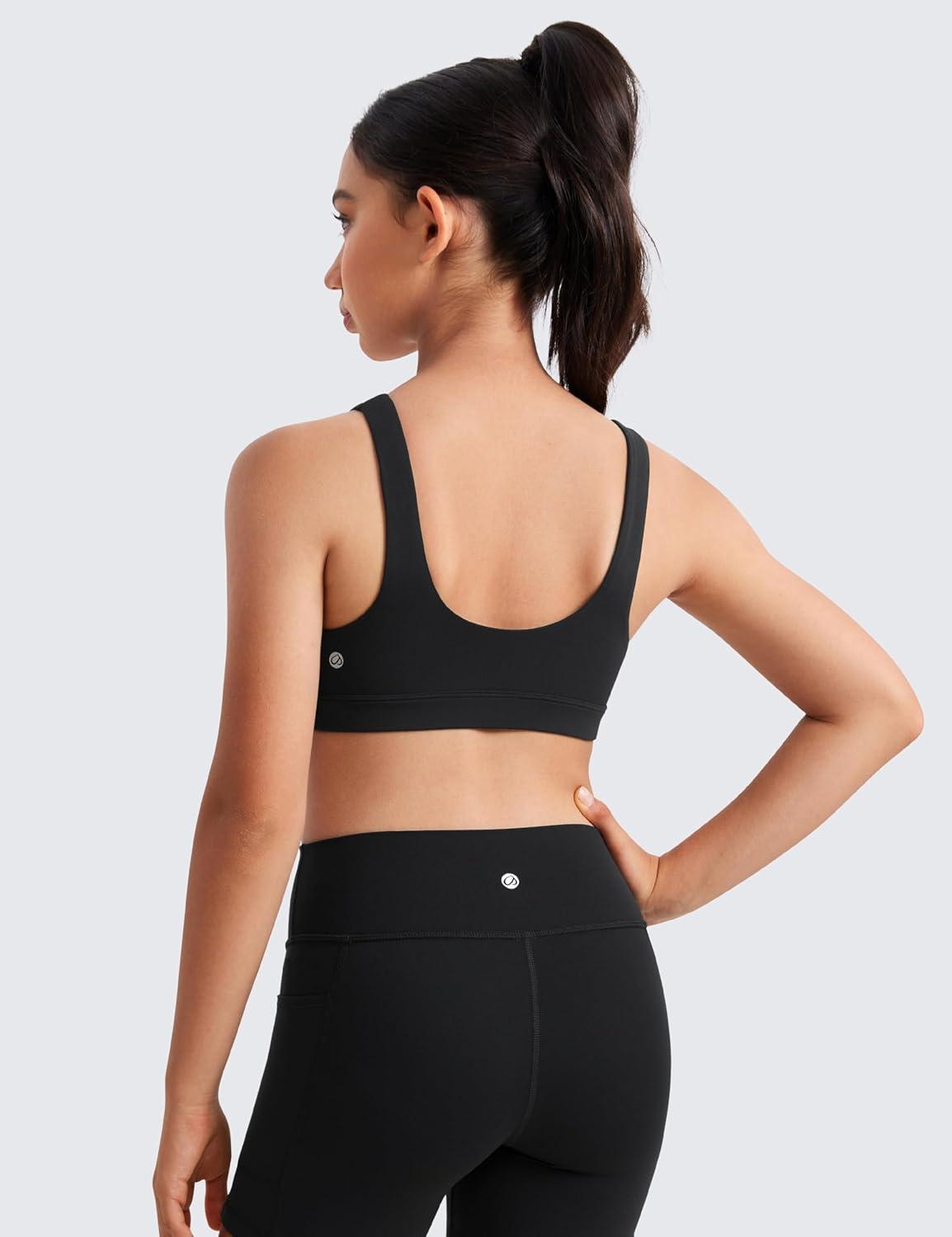 imageCRZ YOGA Girls Butterluxe U Back Sports Bra Yoga Athletic Casual Tops Scoop Neck Padded Crop Kids TeenBlack