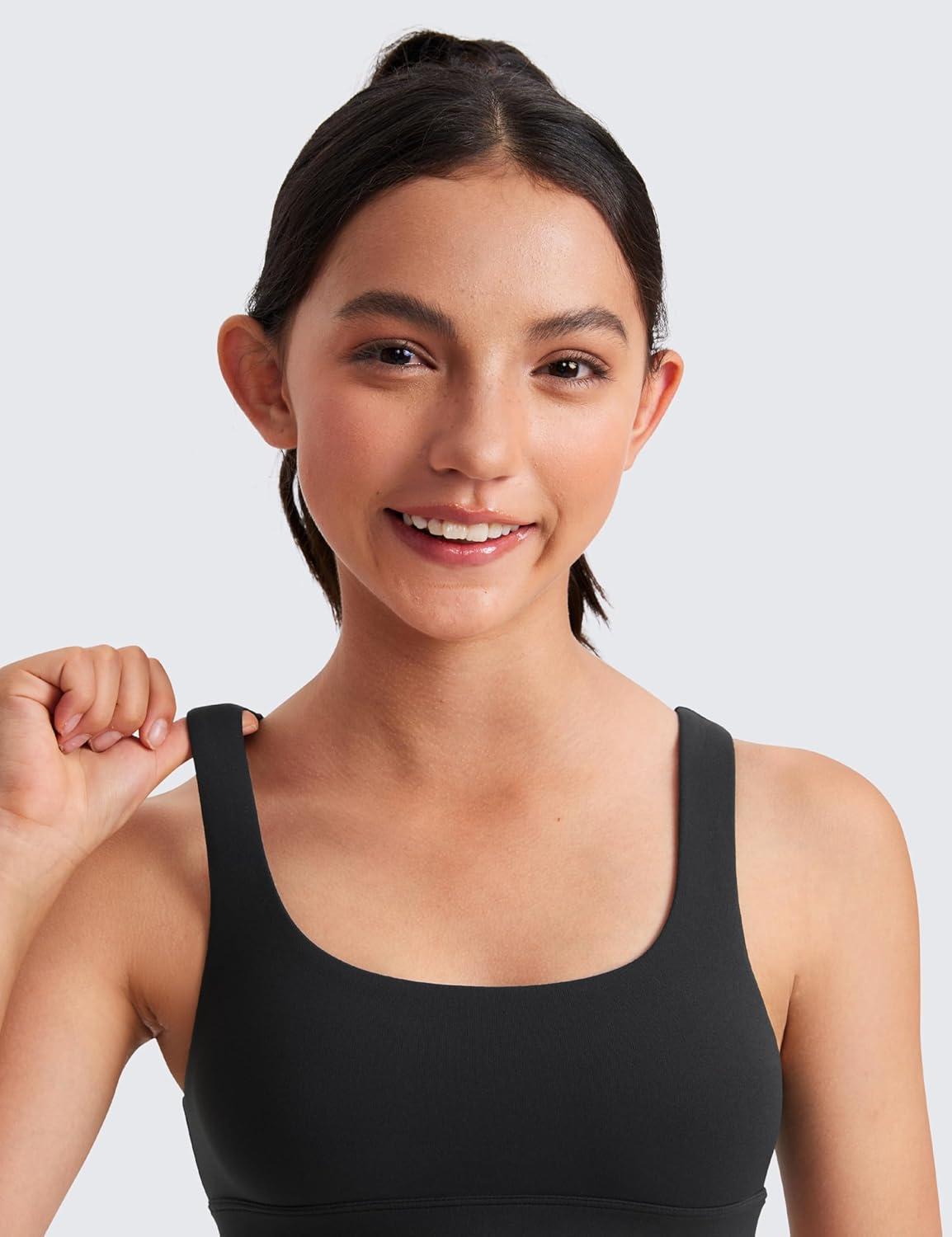 imageCRZ YOGA Girls Butterluxe U Back Sports Bra Yoga Athletic Casual Tops Scoop Neck Padded Crop Kids TeenBlack