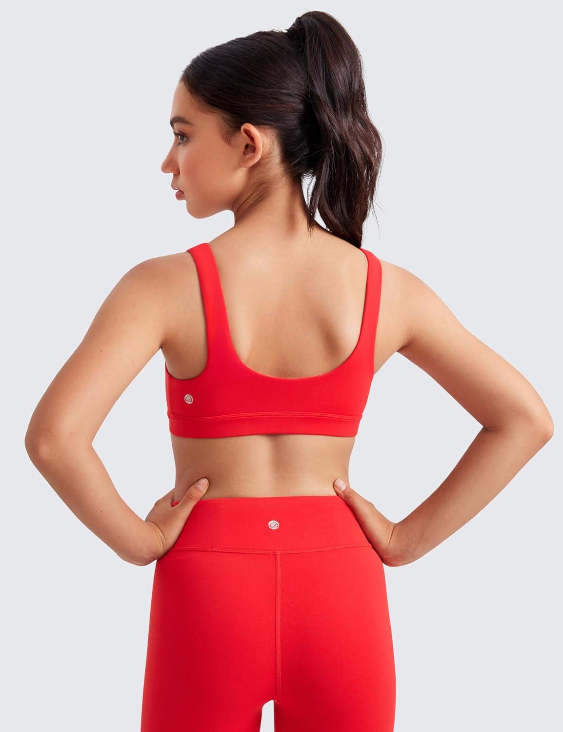 imageCRZ YOGA Girls Butterluxe U Back Sports Bra Yoga Athletic Casual Tops Scoop Neck Padded Crop Kids TeenDeep Red