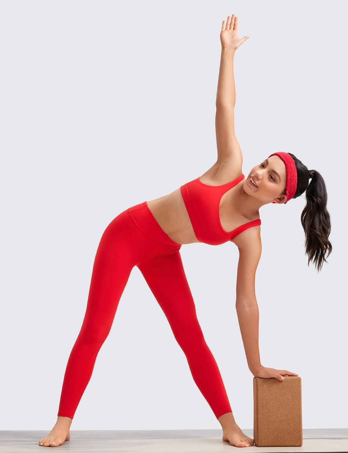 imageCRZ YOGA Girls Butterluxe U Back Sports Bra Yoga Athletic Casual Tops Scoop Neck Padded Crop Kids TeenDeep Red