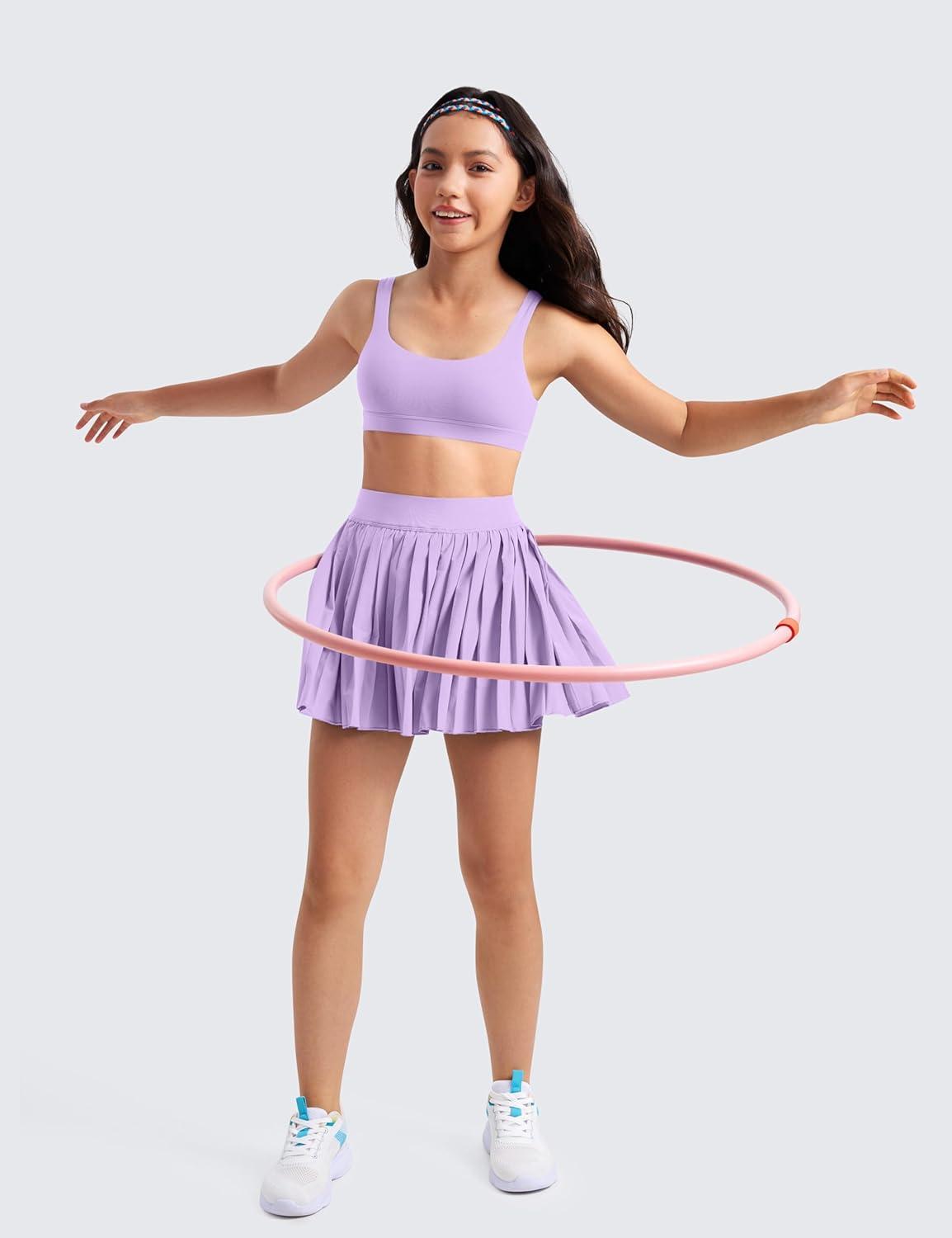 imageCRZ YOGA Girls Butterluxe U Back Sports Bra Yoga Athletic Casual Tops Scoop Neck Padded Crop Kids TeenElfin Purple