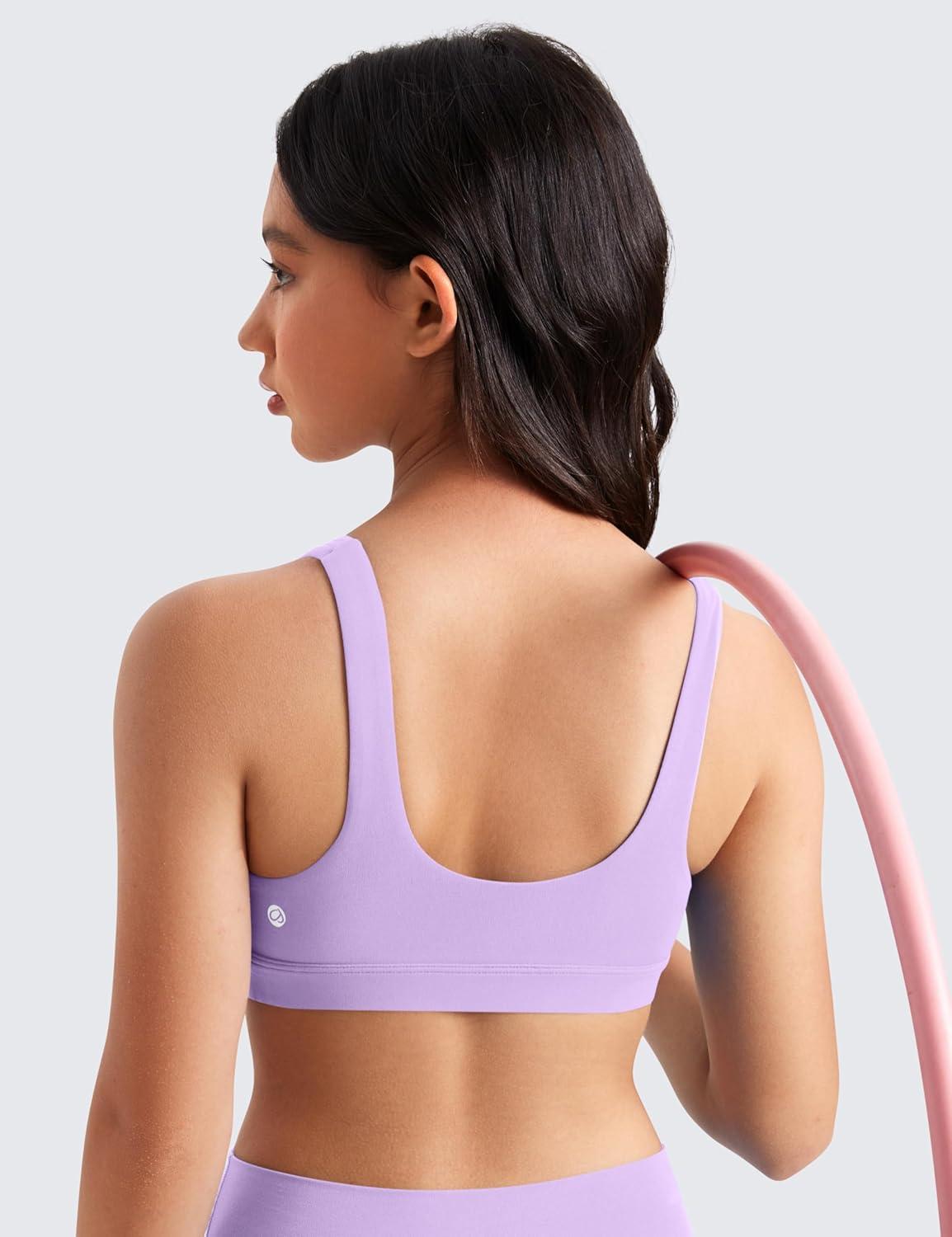 imageCRZ YOGA Girls Butterluxe U Back Sports Bra Yoga Athletic Casual Tops Scoop Neck Padded Crop Kids TeenElfin Purple