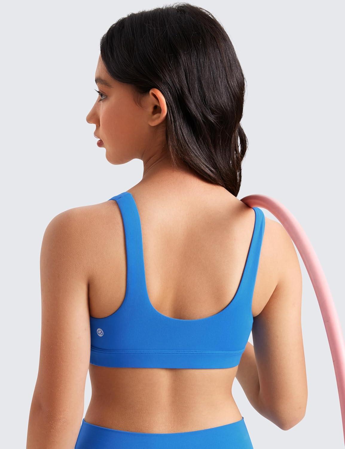 imageCRZ YOGA Girls Butterluxe U Back Sports Bra Yoga Athletic Casual Tops Scoop Neck Padded Crop Kids TeenSparkle Blue