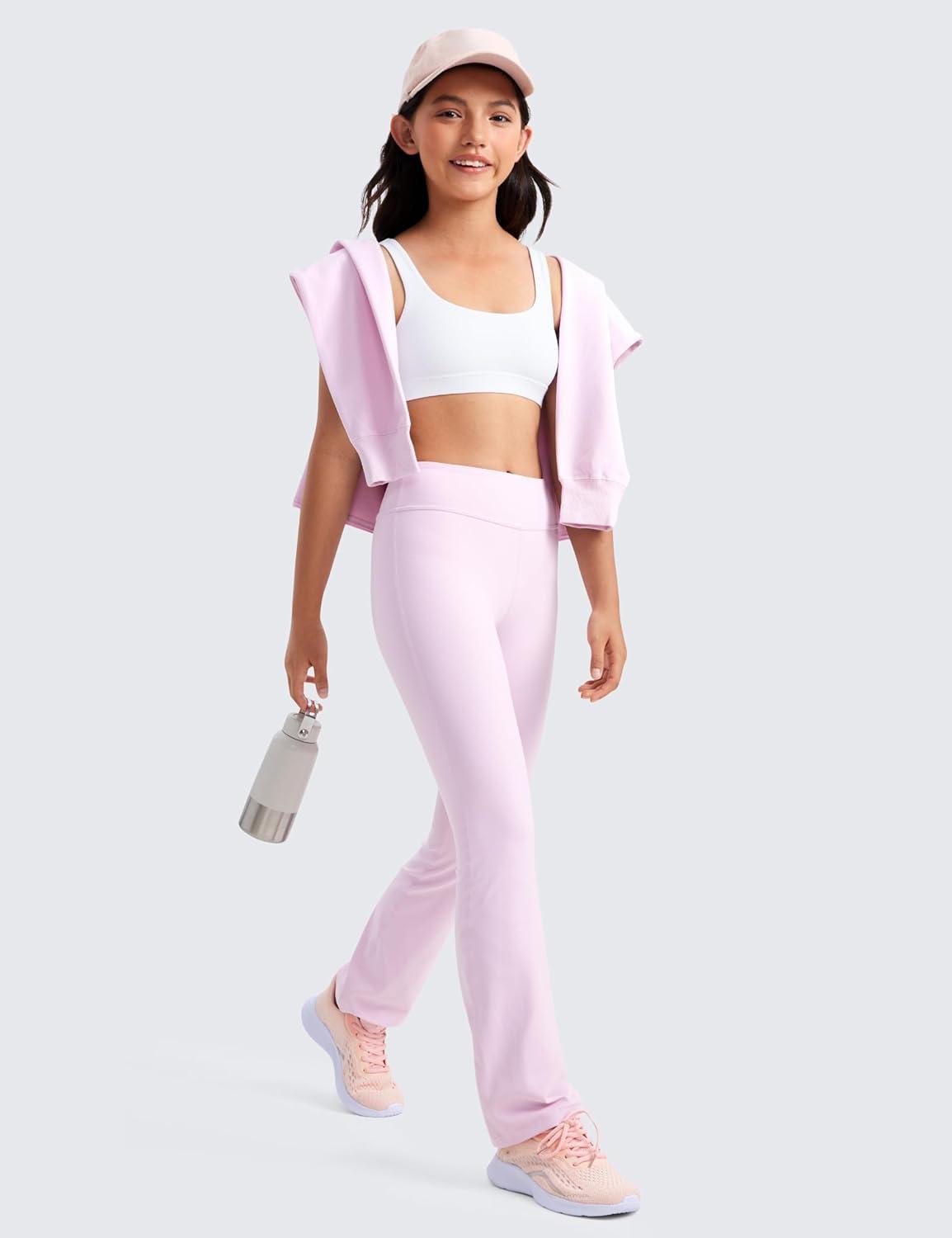 imageCRZ YOGA Girls Butterluxe U Back Sports Bra Yoga Athletic Casual Tops Scoop Neck Padded Crop Kids TeenWhite