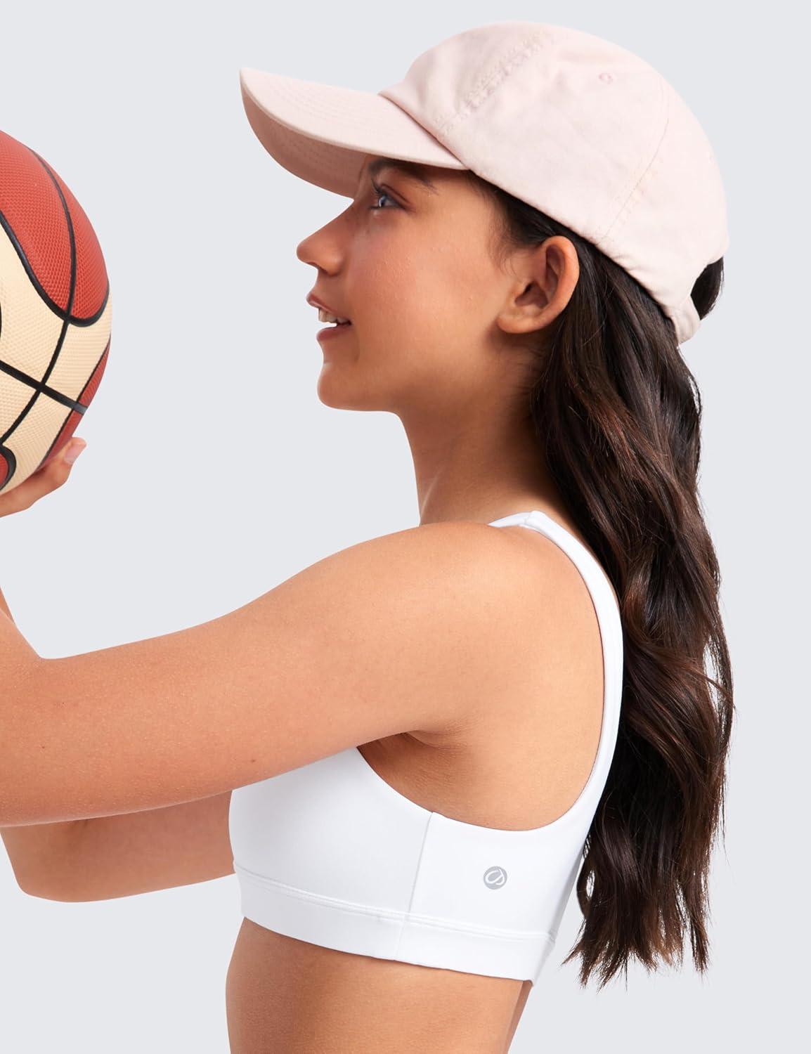 imageCRZ YOGA Girls Butterluxe U Back Sports Bra Yoga Athletic Casual Tops Scoop Neck Padded Crop Kids TeenWhite