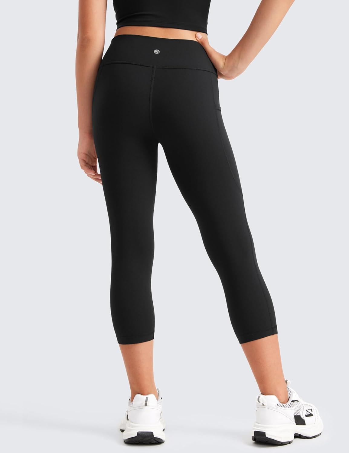 imageCRZ YOGA Girls Butterluxe Yoga Capri Leggings with Pockets Athletic Sports Casual Pants High Waist Tights Kids TeenBlack