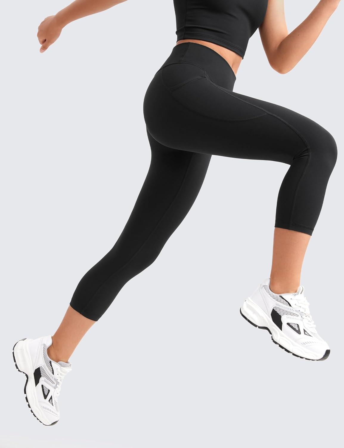 imageCRZ YOGA Girls Butterluxe Yoga Capri Leggings with Pockets Athletic Sports Casual Pants High Waist Tights Kids TeenBlack