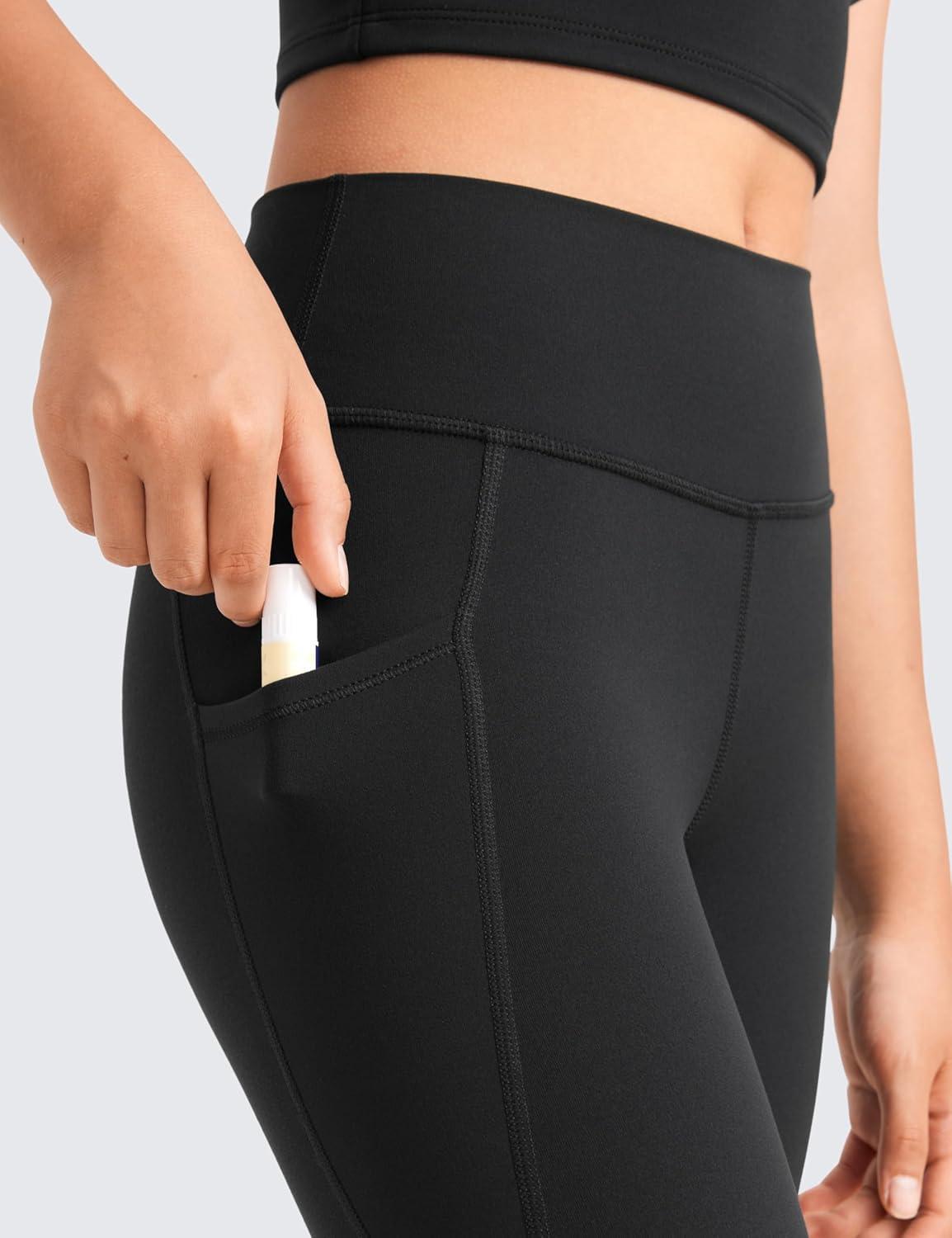 imageCRZ YOGA Girls Butterluxe Yoga Capri Leggings with Pockets Athletic Sports Casual Pants High Waist Tights Kids TeenBlack