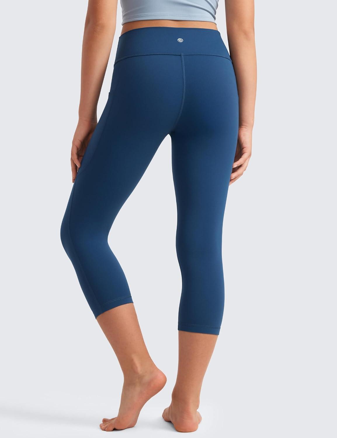 imageCRZ YOGA Girls Butterluxe Yoga Capri Leggings with Pockets Athletic Sports Casual Pants High Waist Tights Kids TeenFrench Navy