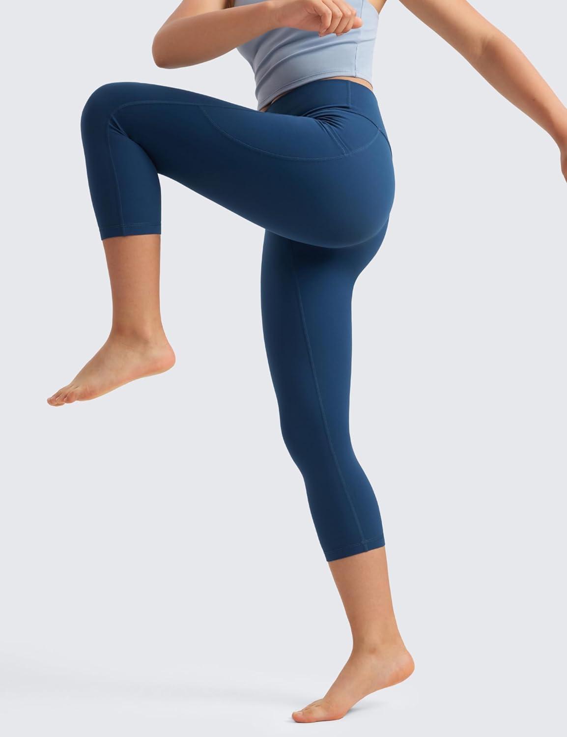 imageCRZ YOGA Girls Butterluxe Yoga Capri Leggings with Pockets Athletic Sports Casual Pants High Waist Tights Kids TeenFrench Navy