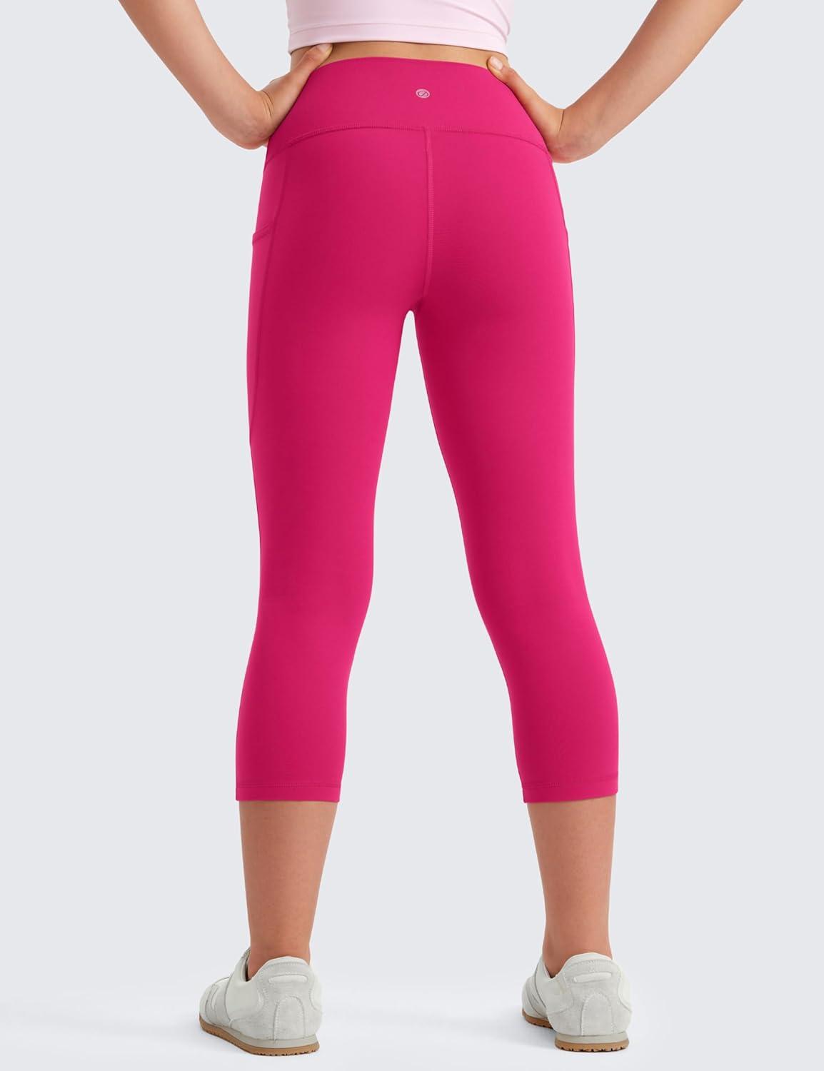 imageCRZ YOGA Girls Butterluxe Yoga Capri Leggings with Pockets Athletic Sports Casual Pants High Waist Tights Kids TeenGranita Pink