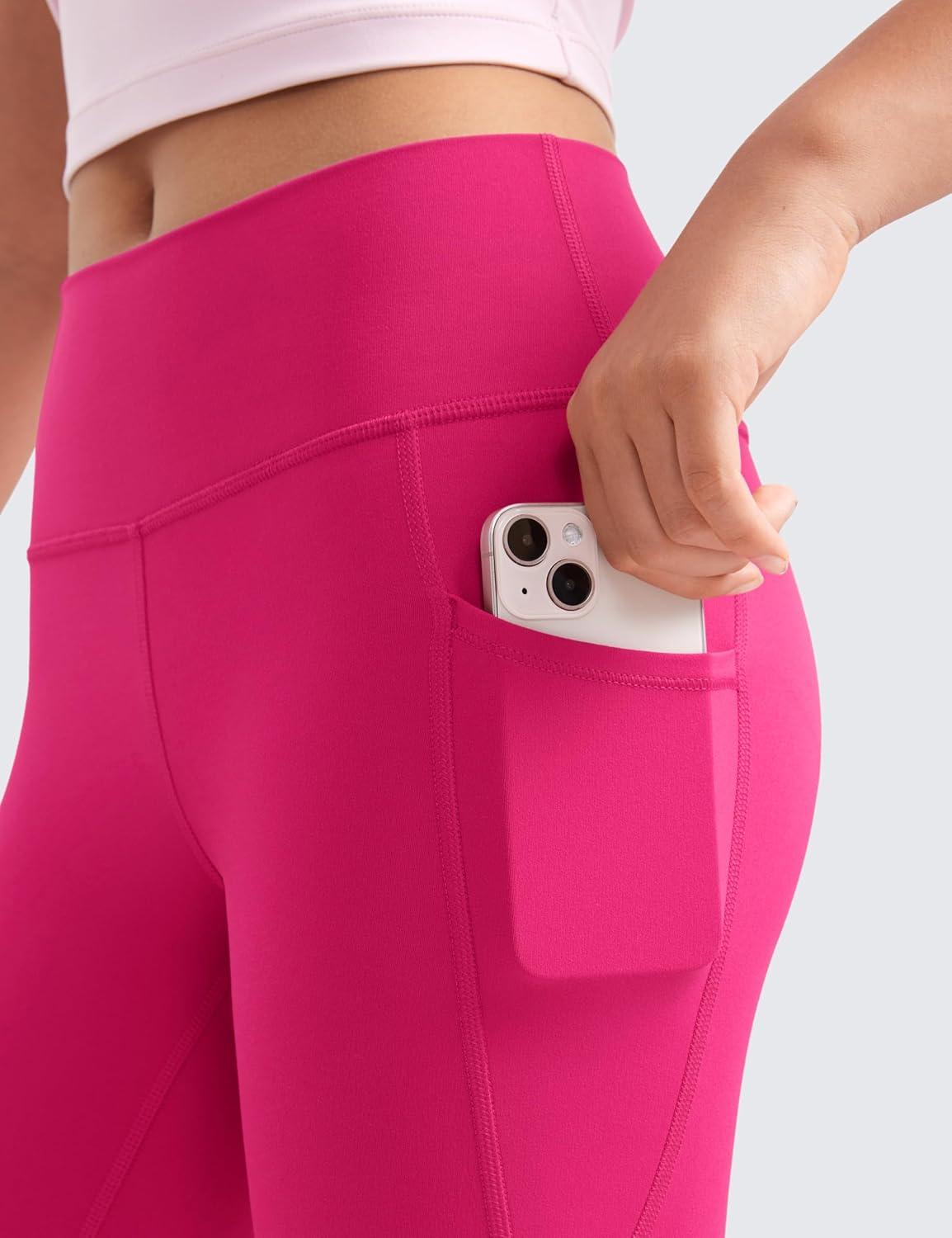 imageCRZ YOGA Girls Butterluxe Yoga Capri Leggings with Pockets Athletic Sports Casual Pants High Waist Tights Kids TeenGranita Pink