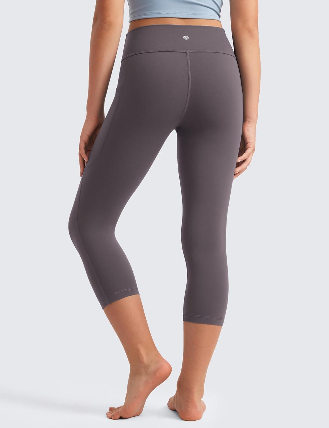 imageCRZ YOGA Girls Butterluxe Yoga Capri Leggings with Pockets Athletic Sports Casual Pants High Waist Tights Kids TeenTornado Grey