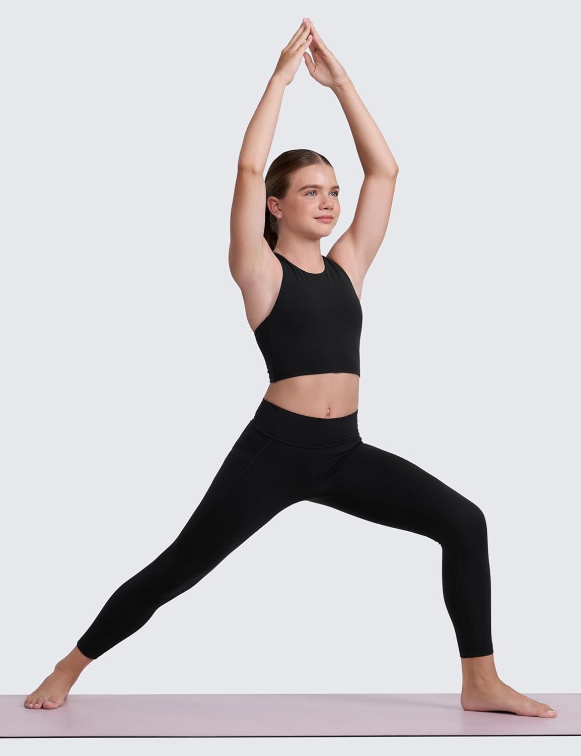 imageCRZ YOGA Girls Butterluxe Yoga Leggings with Pockets Athletic Sports Casual Pants High Waist Tights Kids TeenBlack