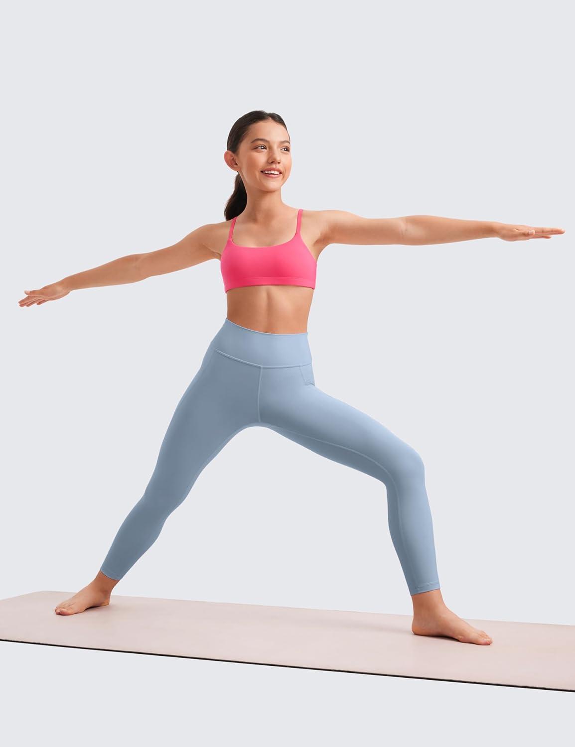 imageCRZ YOGA Girls Butterluxe Yoga Leggings with Pockets Athletic Sports Casual Pants High Waist Tights Kids TeenCambric Blue