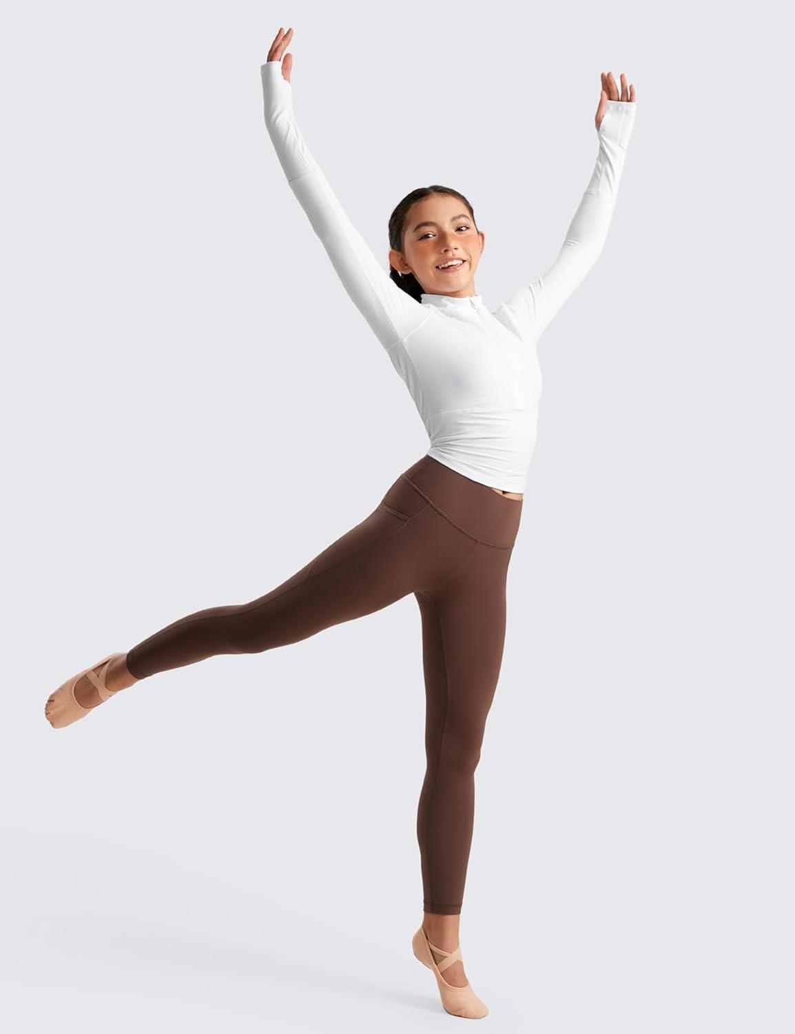 imageCRZ YOGA Girls Butterluxe Yoga Leggings with Pockets Athletic Sports Casual Pants High Waist Tights Kids TeenCoffee Brown