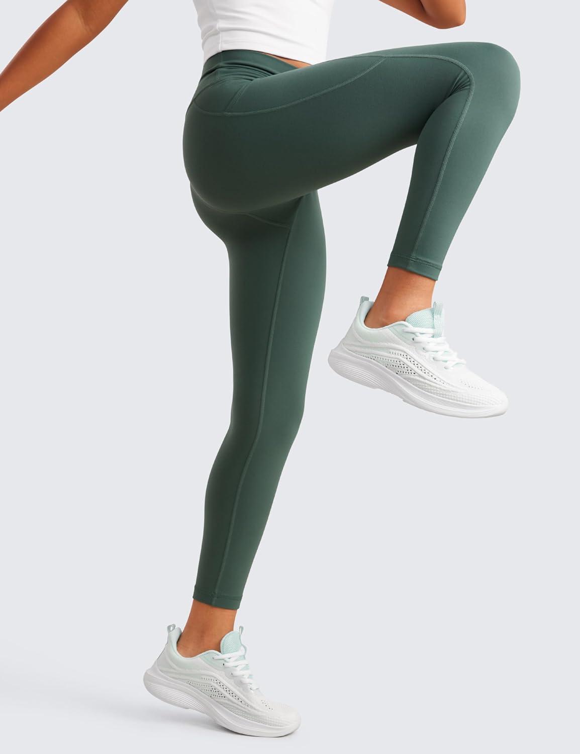 imageCRZ YOGA Girls Butterluxe Yoga Leggings with Pockets Athletic Sports Casual Pants High Waist Tights Kids TeenDark Forest Green