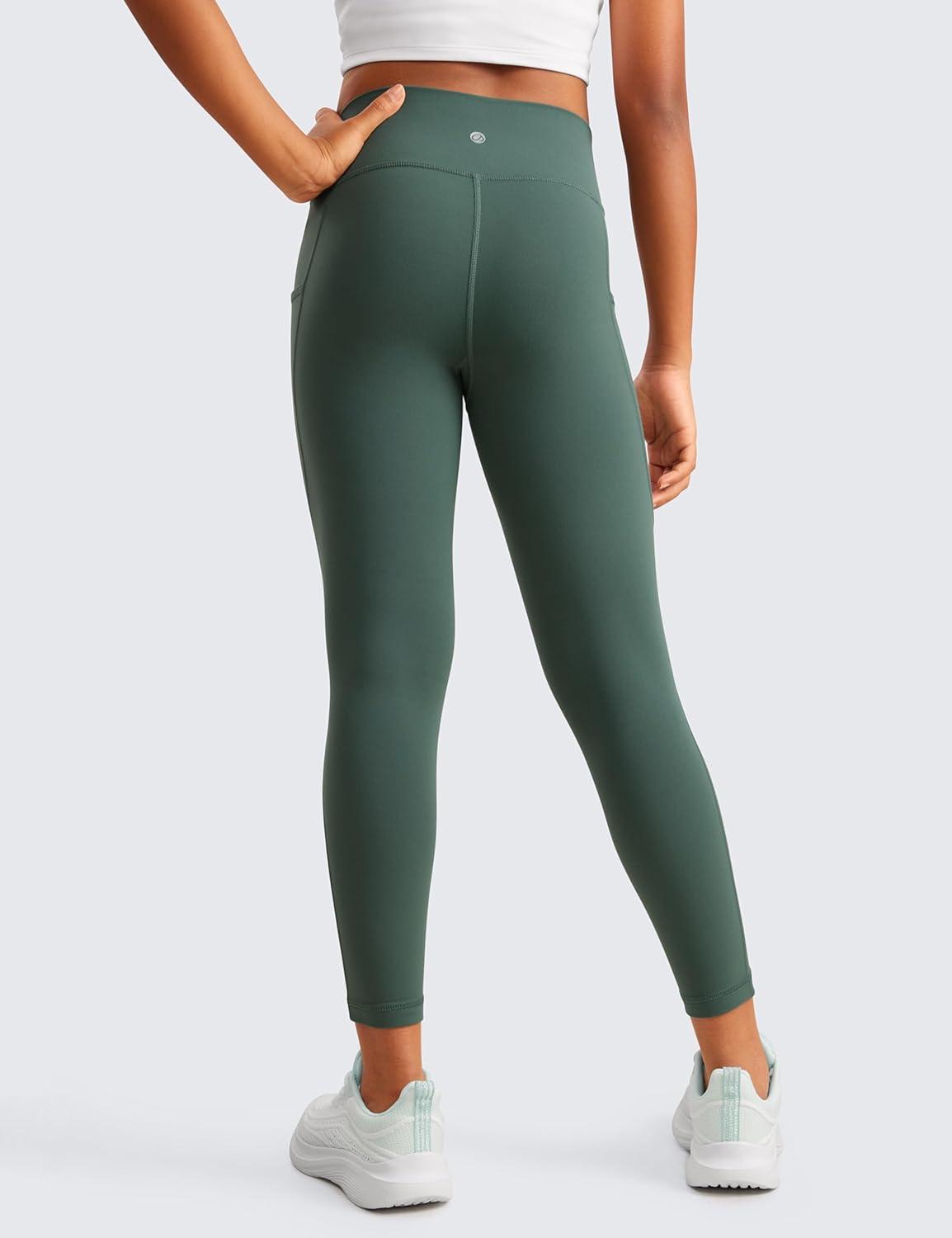 imageCRZ YOGA Girls Butterluxe Yoga Leggings with Pockets Athletic Sports Casual Pants High Waist Tights Kids TeenDark Forest Green
