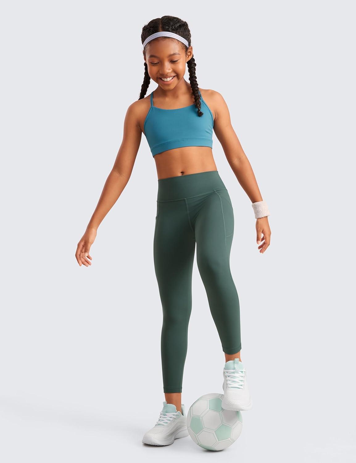 imageCRZ YOGA Girls Butterluxe Yoga Leggings with Pockets Athletic Sports Casual Pants High Waist Tights Kids TeenDark Forest Green