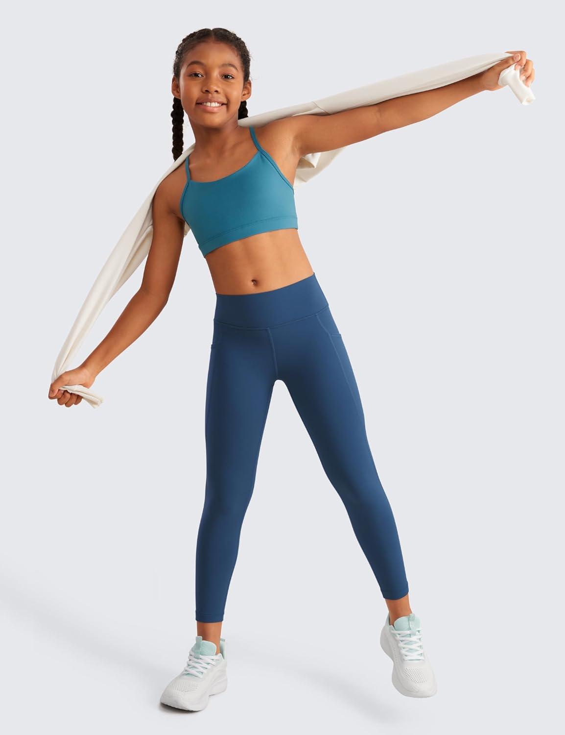 imageCRZ YOGA Girls Butterluxe Yoga Leggings with Pockets Athletic Sports Casual Pants High Waist Tights Kids TeenFrench Navy