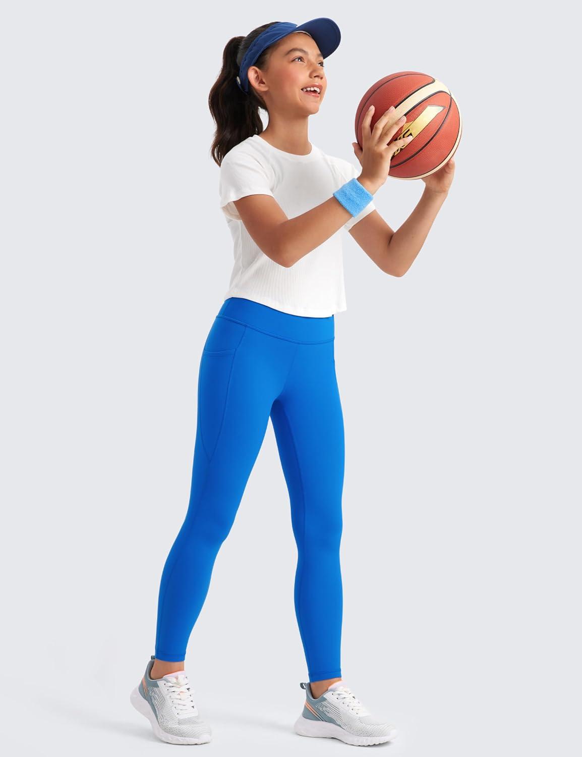 imageCRZ YOGA Girls Butterluxe Yoga Leggings with Pockets Athletic Sports Casual Pants High Waist Tights Kids TeenSparkle Blue