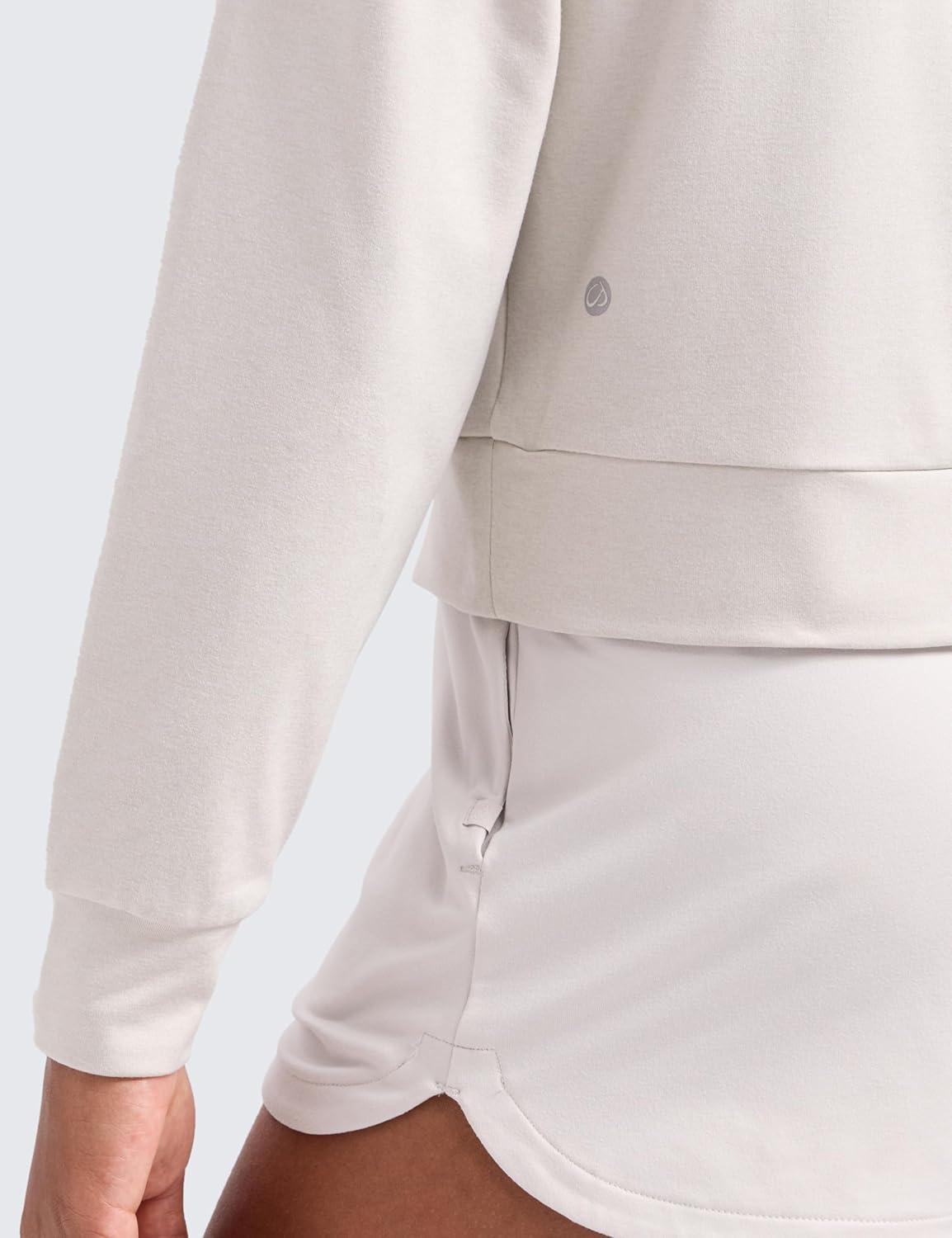 imageCRZ YOGA Girls Cloud Jersey Long Sleeve Casual Hoodie Lounge Pullover Sweatshirts Hooded Relaxed Waist Length Kids TeenMilky White