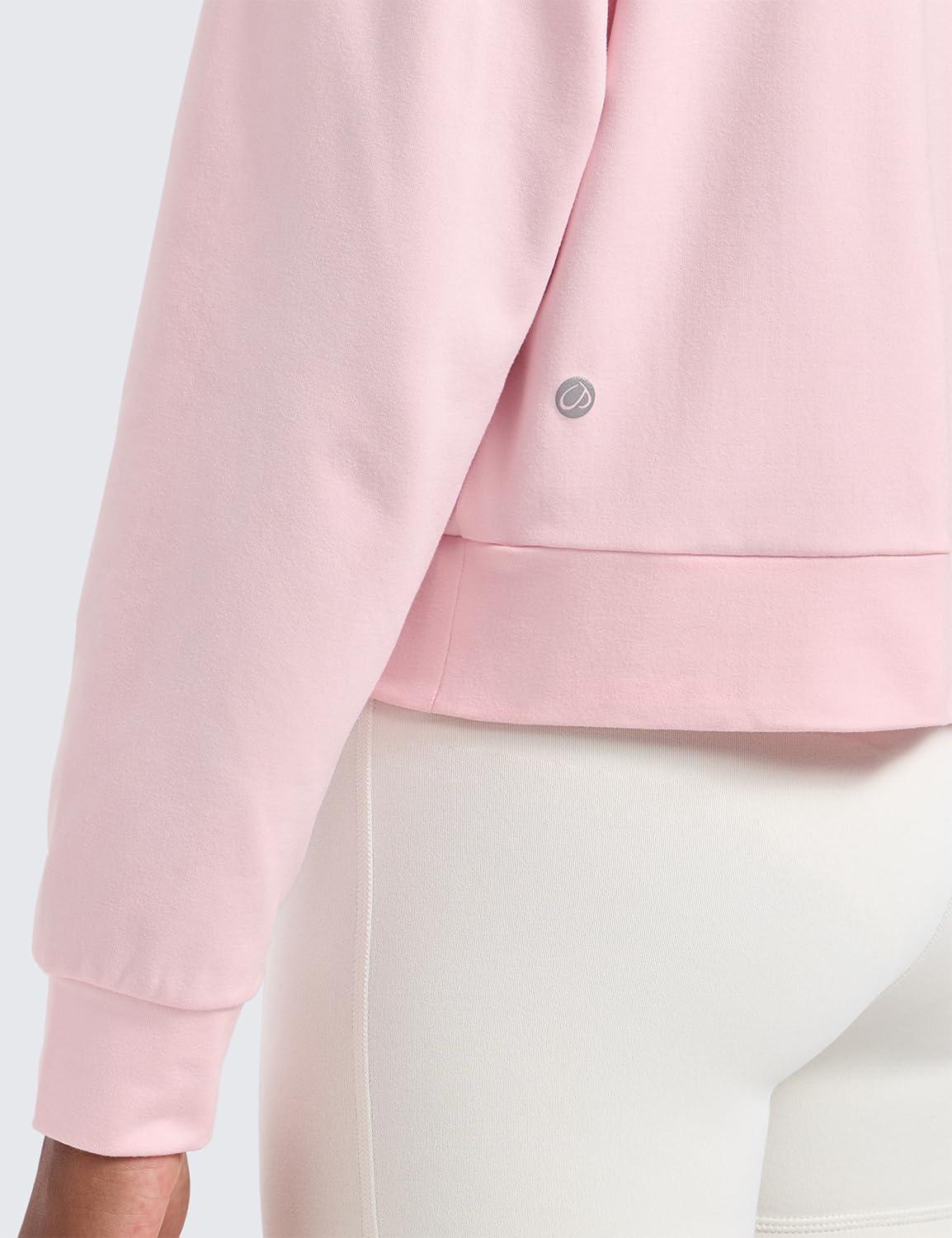 imageCRZ YOGA Girls Cloud Jersey Long Sleeve Casual Hoodie Lounge Pullover Sweatshirts Hooded Relaxed Waist Length Kids TeenStrawberry Pink