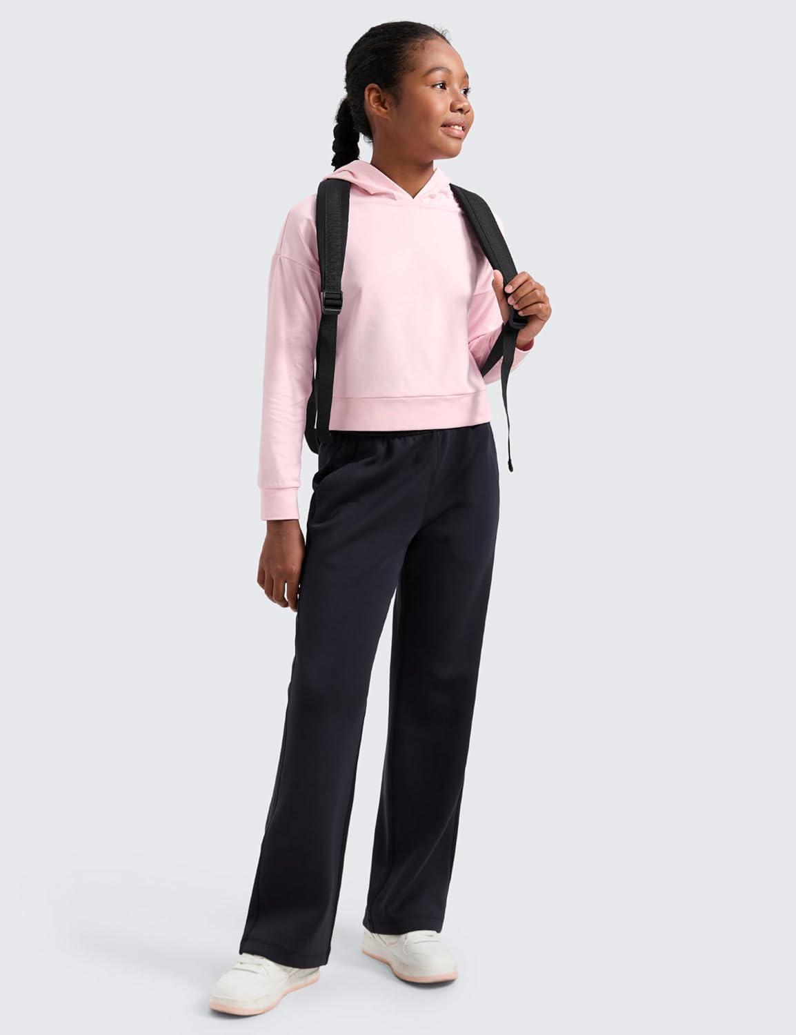 imageCRZ YOGA Girls Cloud Jersey Long Sleeve Casual Hoodie Lounge Pullover Sweatshirts Hooded Relaxed Waist Length Kids TeenStrawberry Pink