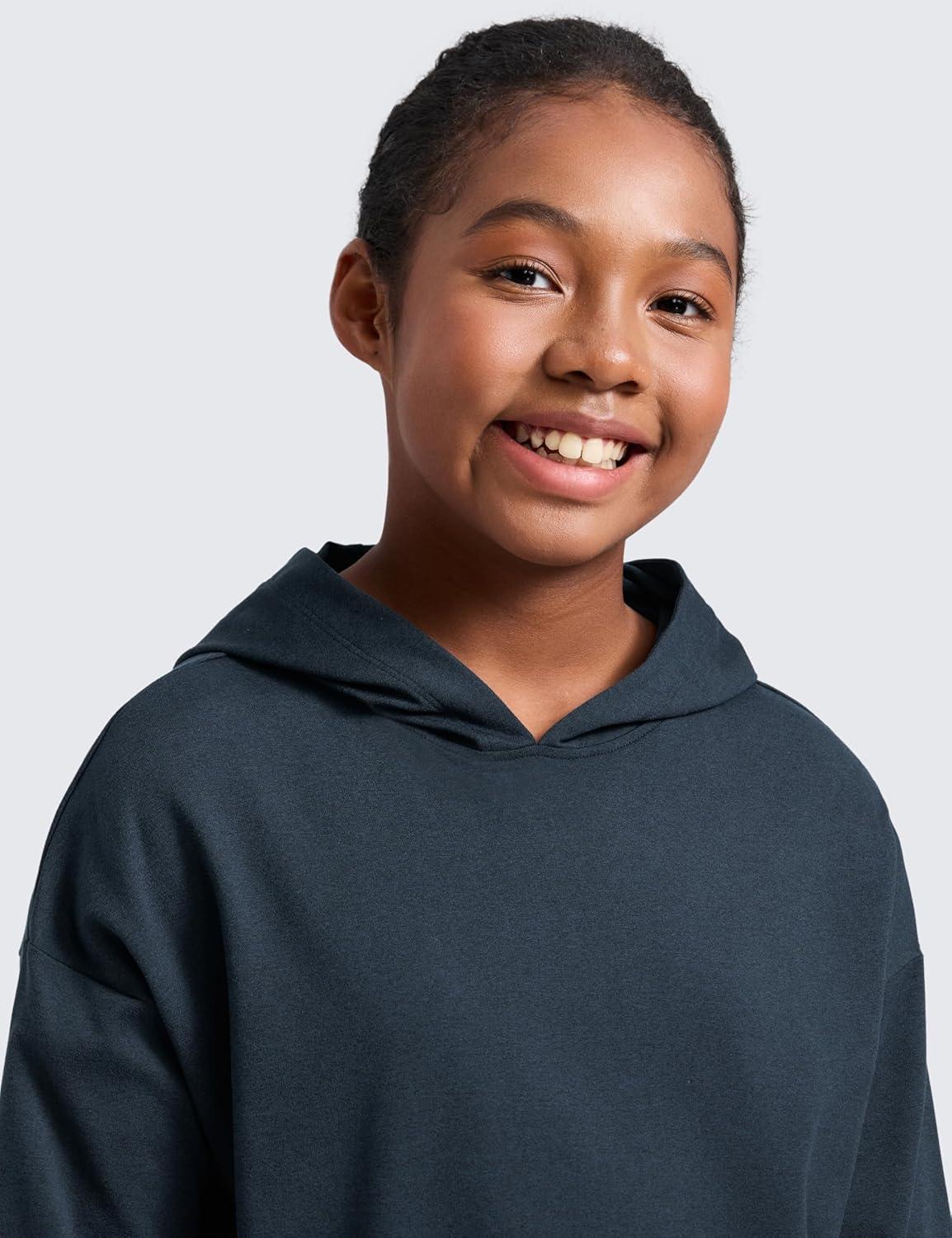 imageCRZ YOGA Girls Cloud Jersey Long Sleeve Casual Hoodie Lounge Pullover Sweatshirts Hooded Relaxed Waist Length Kids TeenTrue Navy