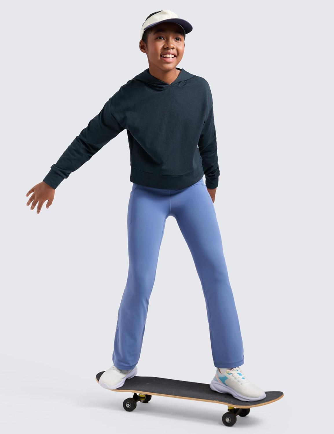 imageCRZ YOGA Girls Cloud Jersey Long Sleeve Casual Hoodie Lounge Pullover Sweatshirts Hooded Relaxed Waist Length Kids TeenTrue Navy