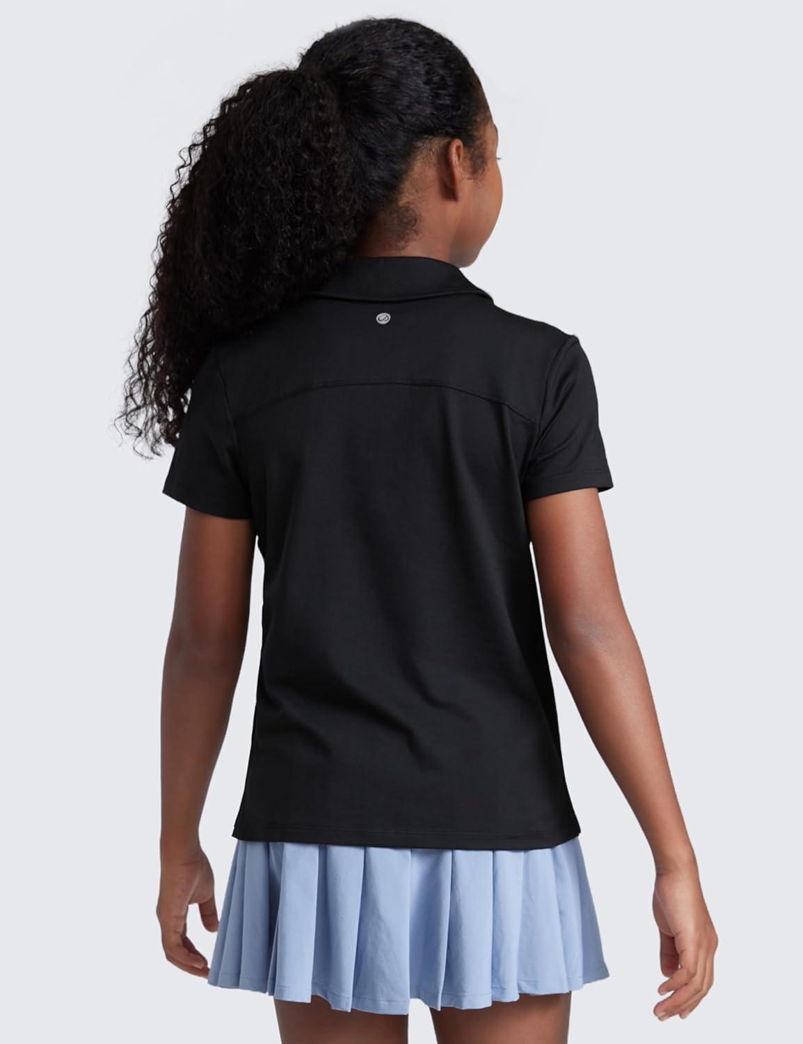 imageCRZ YOGA Girls Cloud Jersey Short Sleeve Casual Polo Shirts School Uniform Tennis Golf Hip Length Side Splits Kids TeenBlack