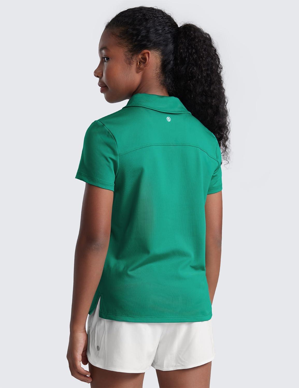 imageCRZ YOGA Girls Cloud Jersey Short Sleeve Casual Polo Shirts School Uniform Tennis Golf Hip Length Side Splits Kids TeenCascadia Green
