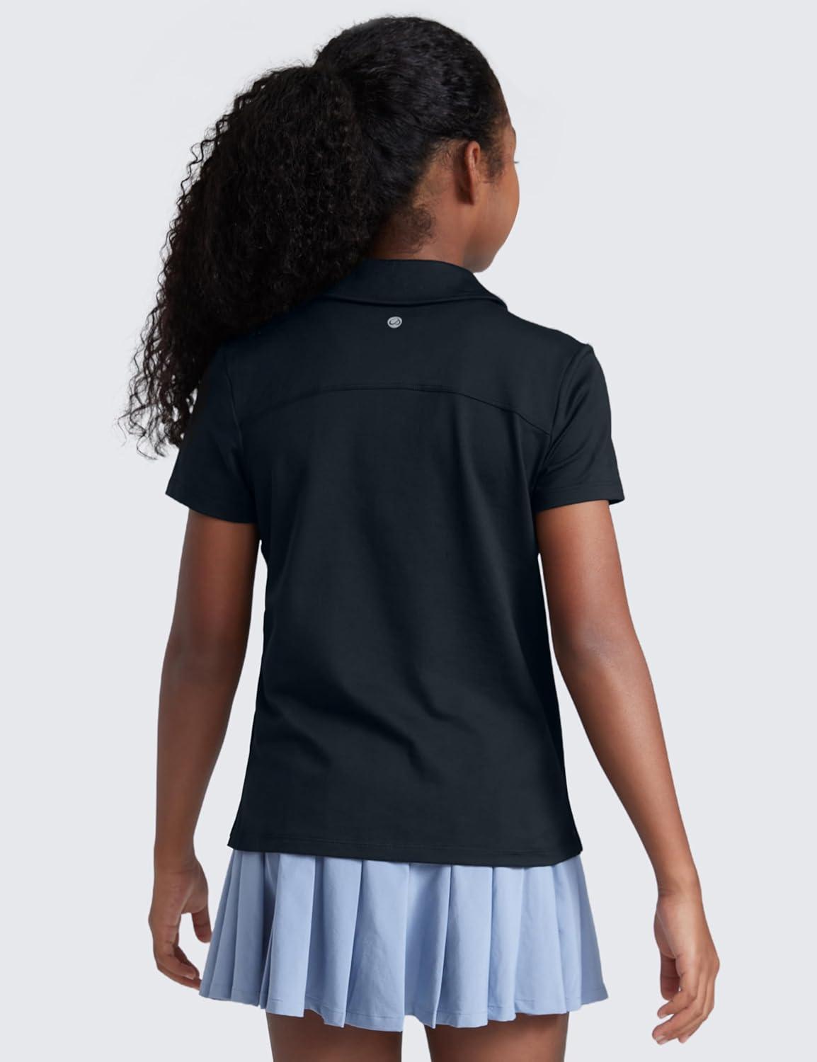 imageCRZ YOGA Girls Cloud Jersey Short Sleeve Casual Polo Shirts School Uniform Tennis Golf Hip Length Side Splits Kids TeenTrue Navy