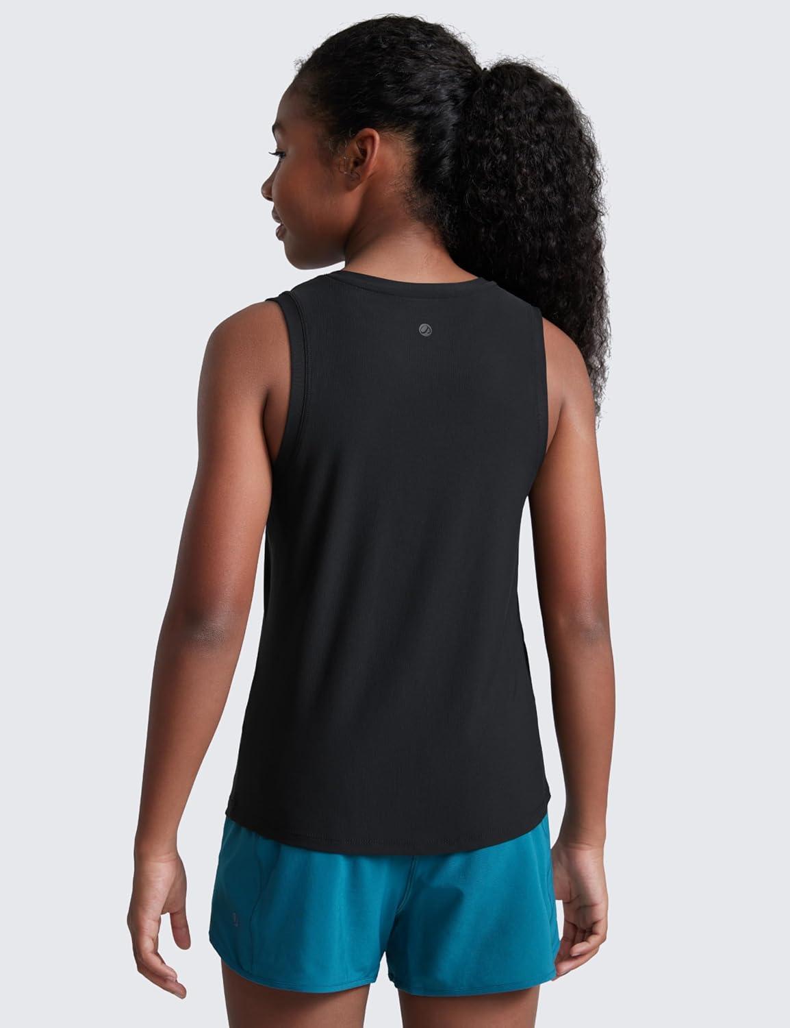 imageCRZ YOGA Girls Cloudweight Athletic Tank Tops Hip Length Active Dance Casual Crew Neck Sleeveless Kids TeenBlack