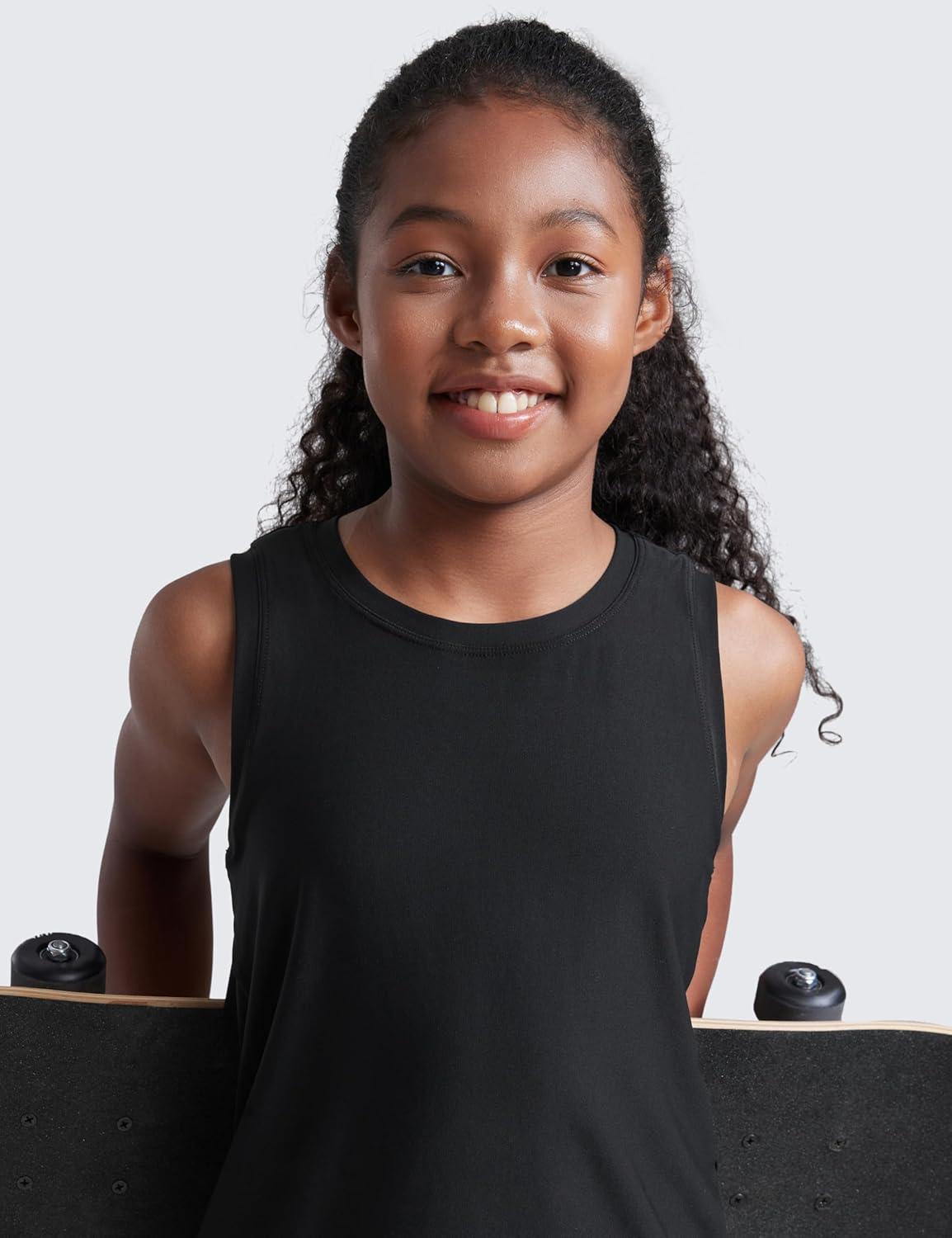 imageCRZ YOGA Girls Cloudweight Athletic Tank Tops Hip Length Active Dance Casual Crew Neck Sleeveless Kids TeenBlack