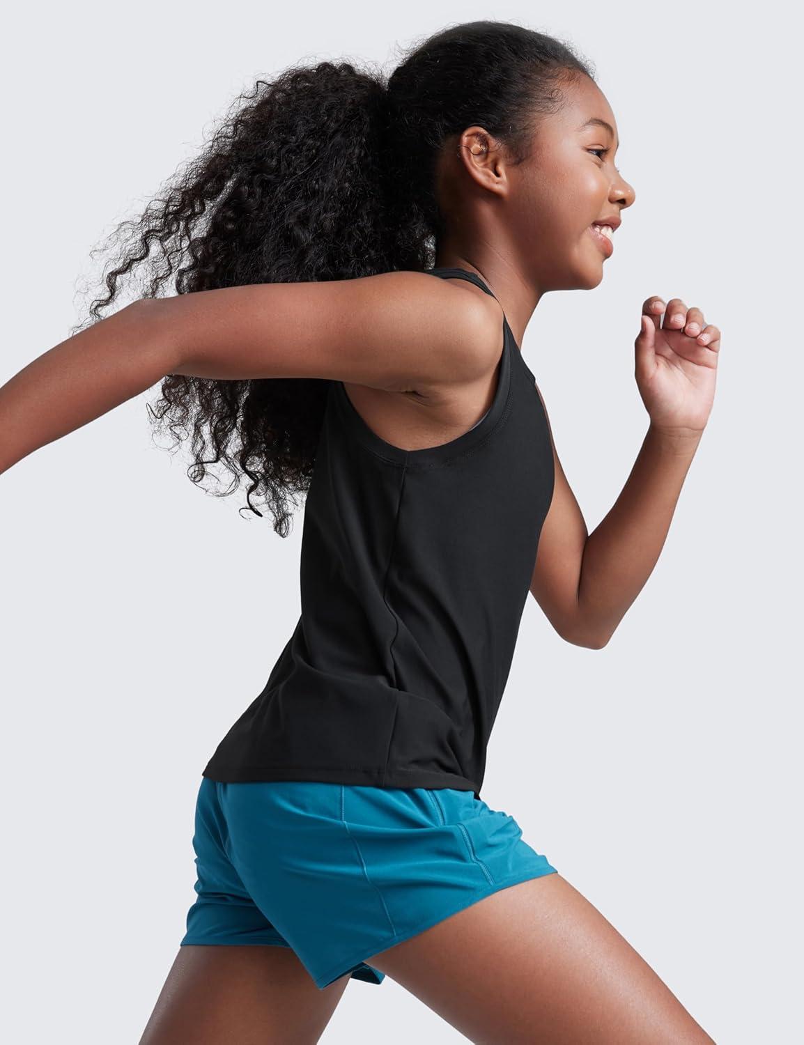 imageCRZ YOGA Girls Cloudweight Athletic Tank Tops Hip Length Active Dance Casual Crew Neck Sleeveless Kids TeenBlack
