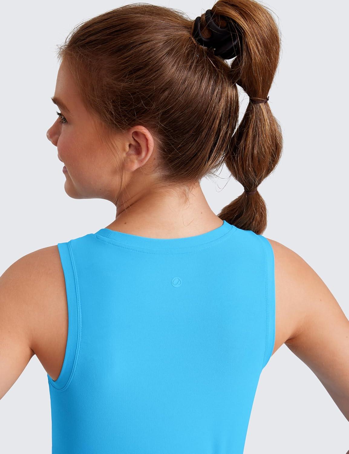 imageCRZ YOGA Girls Cloudweight Athletic Tank Tops Hip Length Active Dance Casual Crew Neck Sleeveless Kids TeenKayak Blue
