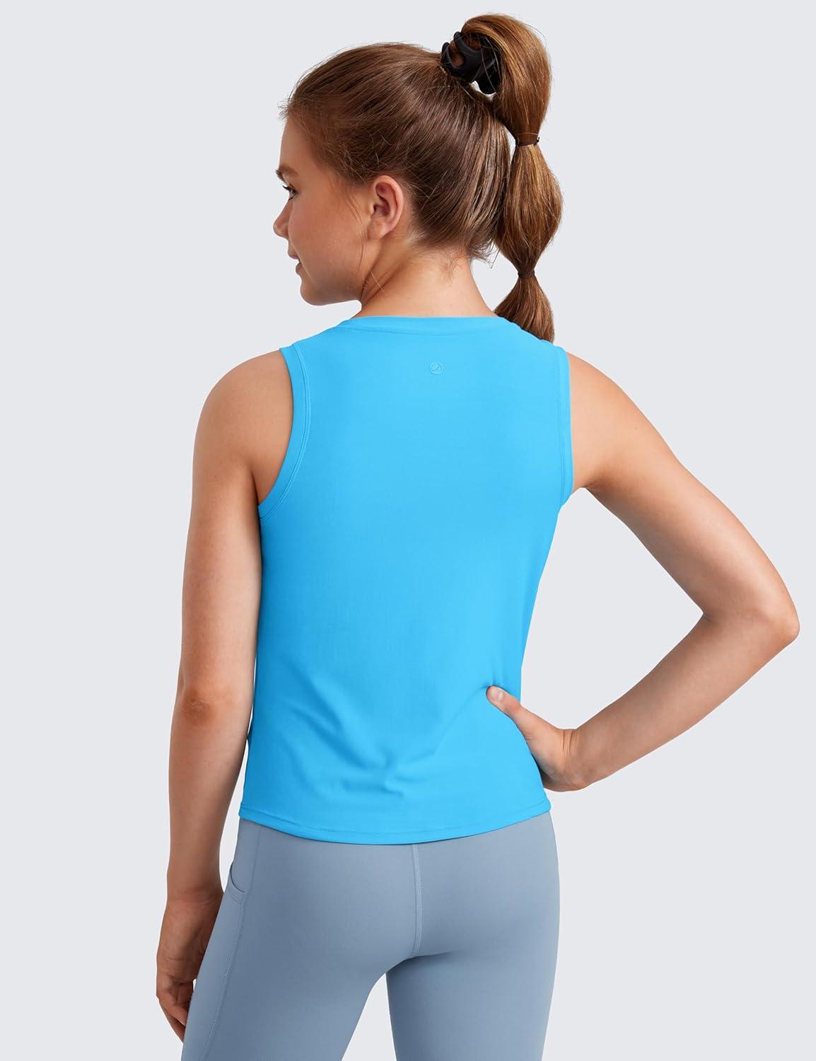 imageCRZ YOGA Girls Cloudweight Athletic Tank Tops Hip Length Active Dance Casual Crew Neck Sleeveless Kids TeenKayak Blue